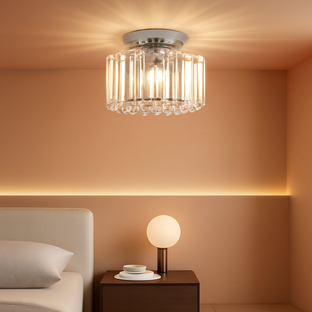 Crystal Chandelier Modern Semi Flush Ceiling Light Silver-0