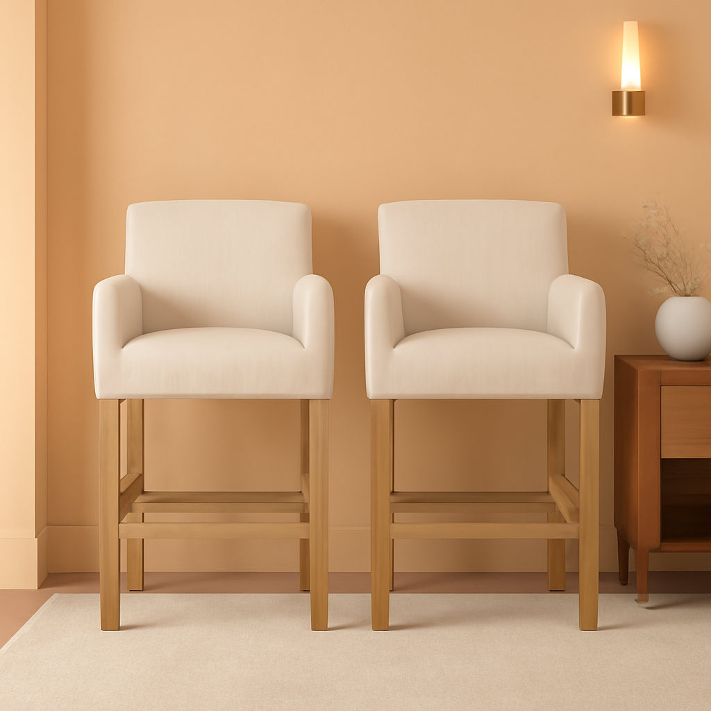 Armga Upholstered 26 Inch Counter Stools Beige Set Of 2