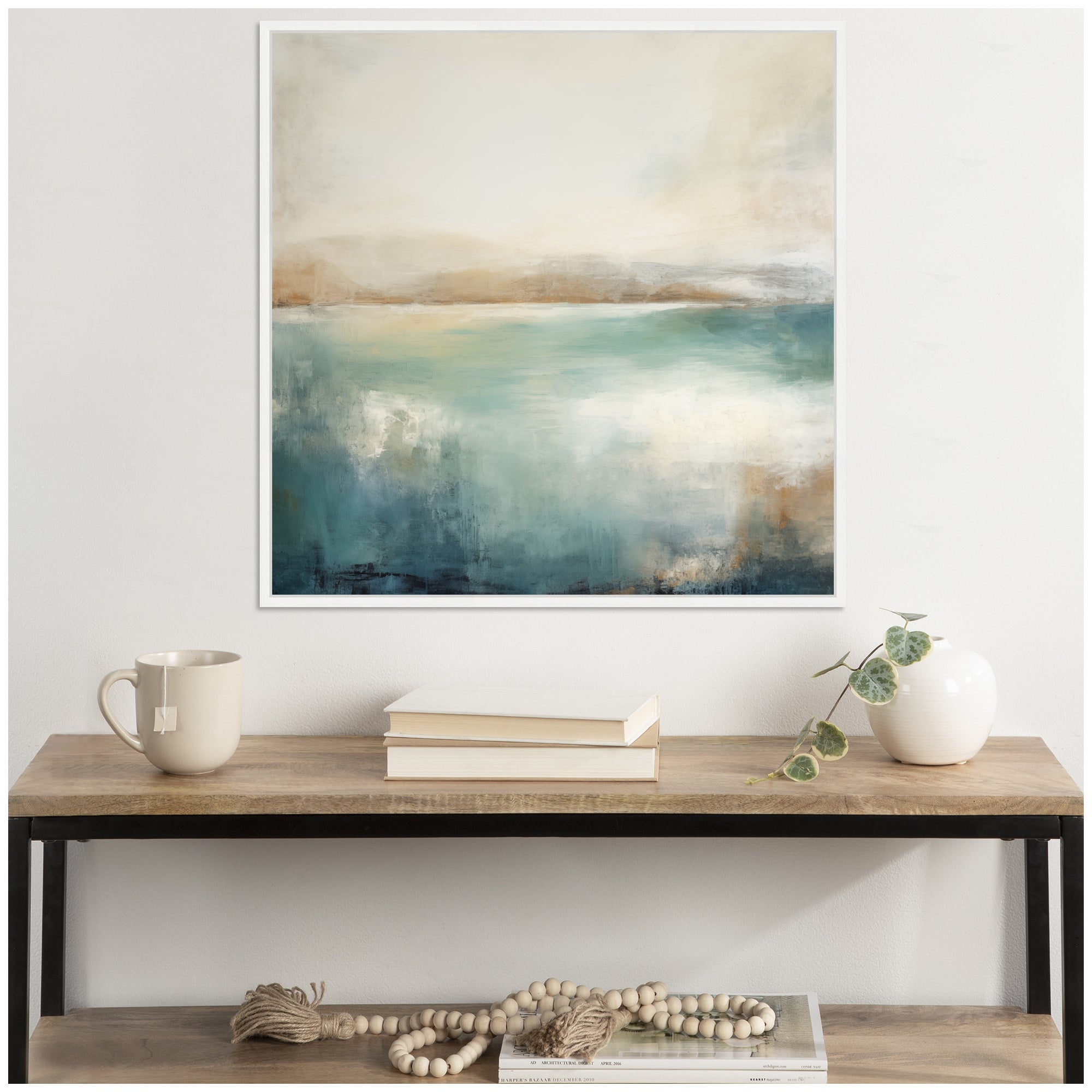 Sylvie Abstract Calming Lake Landscape Framed Canvas by The Creative Bunch Studio