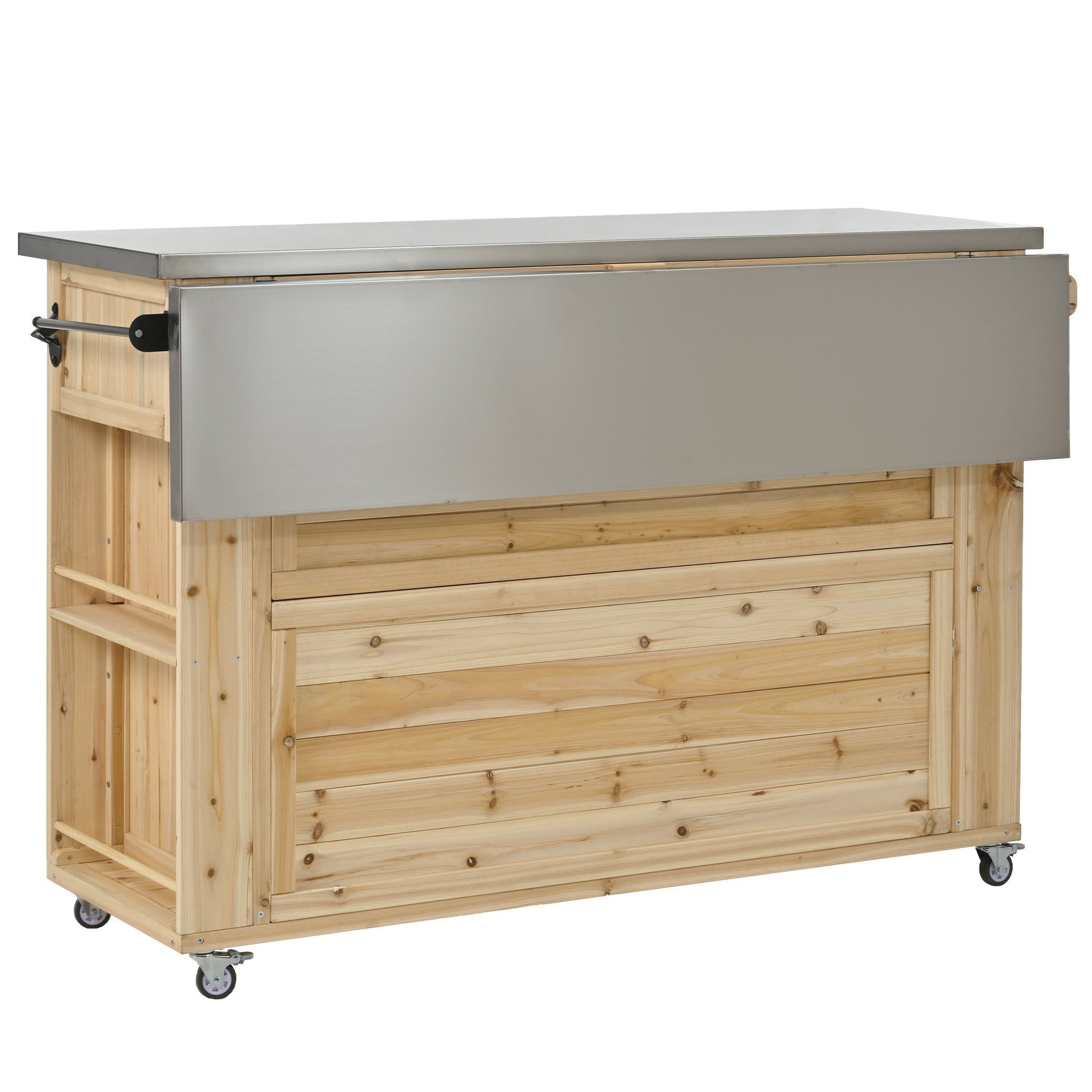 Outdoor Kitchen Island Fir Wood Kitchen Island with Stainless Steel Top