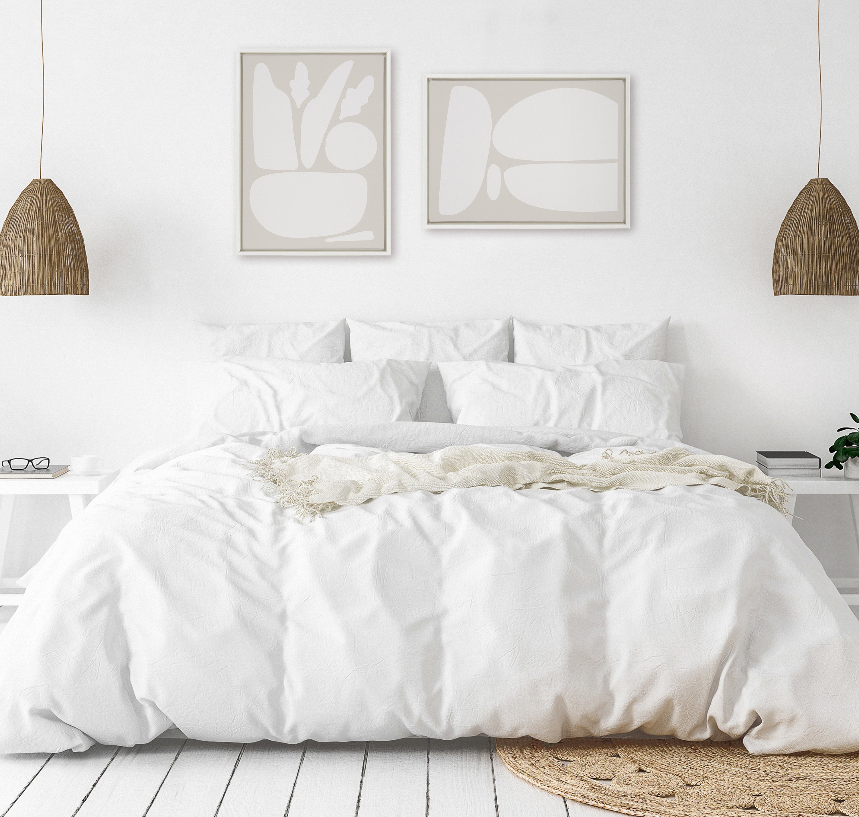 Sylvie Zen Botanical Rock Neutral Framed Canvas Set by The Creative Bunch Studio