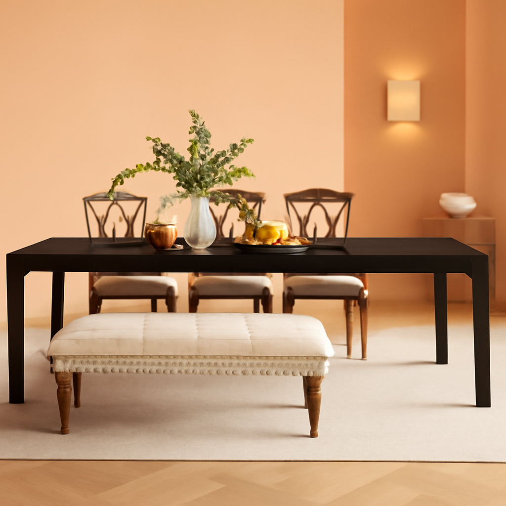 Black 78 Inch Rectangle Dining Table For 6 To 8 People
