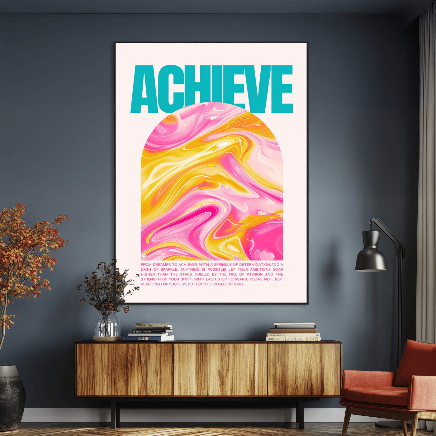 Achieve Motivational Wall Art – Colorful Abstract Swirl
