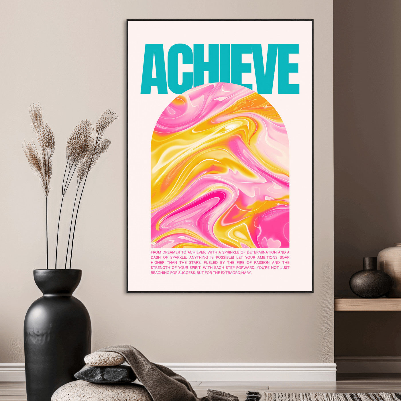 Achieve Motivational Wall Art – Colorful Abstract Swirl