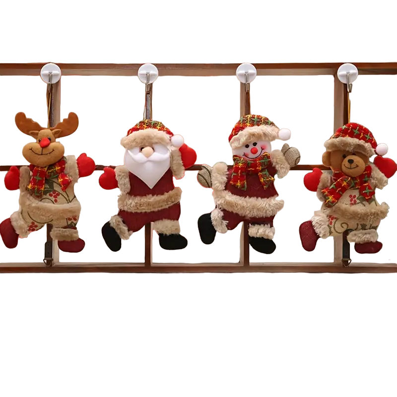 4PCS Christmas Tree Accessories: Dancing Old Man, Snowman, Deer, Bear Cloth Puppets-0