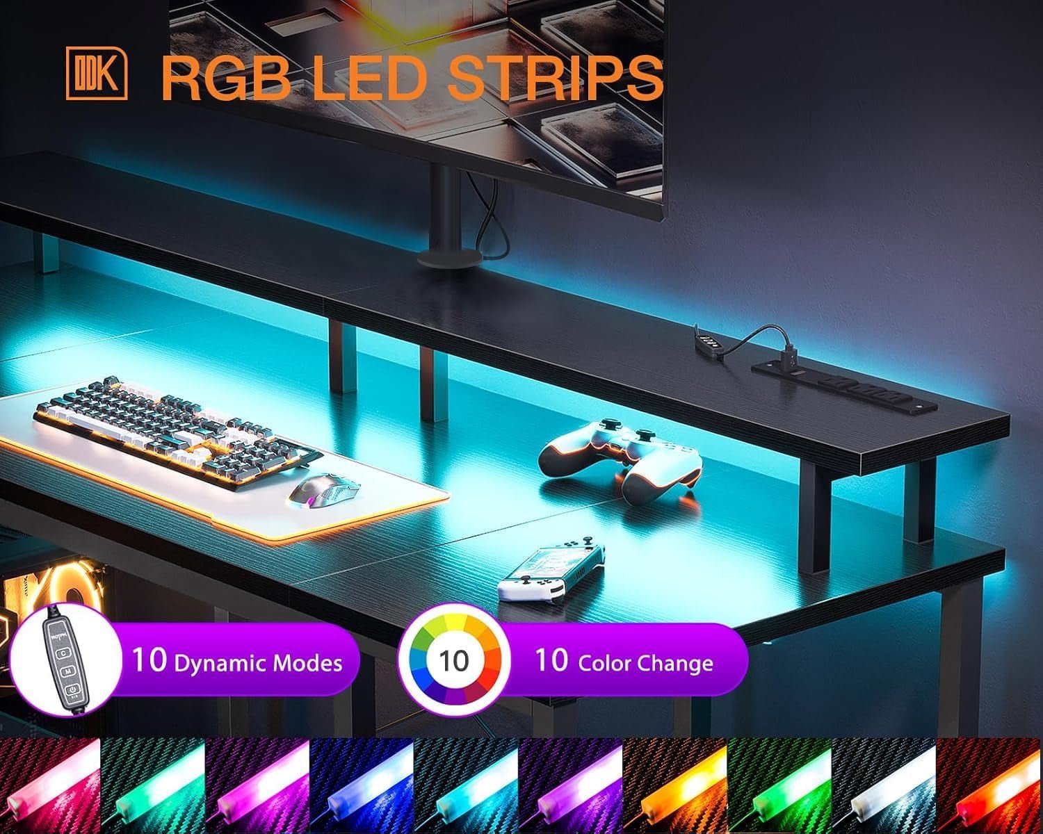 55 Inch Gaming Desk With Power Outlets For Home Office