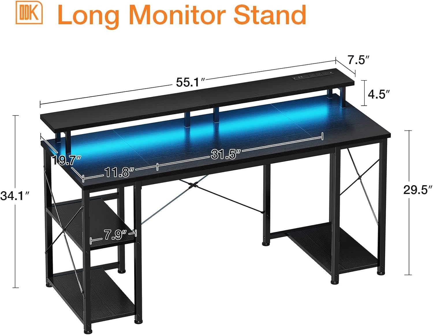 55 Inch Gaming Desk With Power Outlets For Home Office