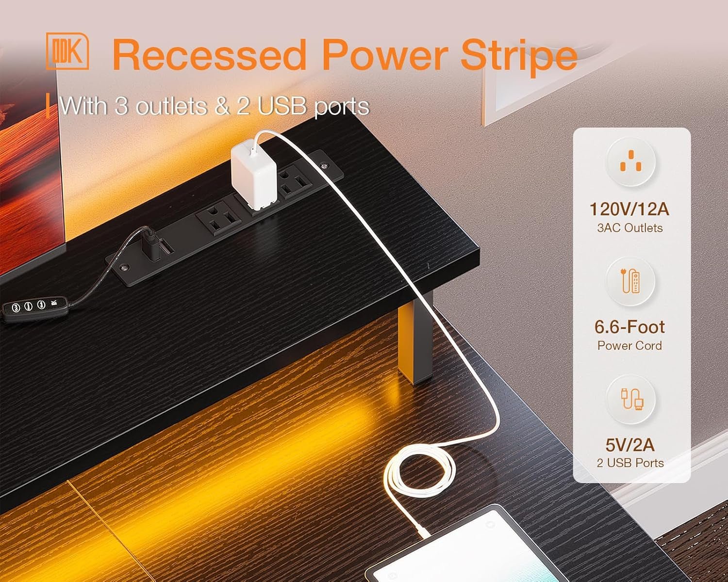 55 Inch Gaming Desk With Power Outlets For Home Office