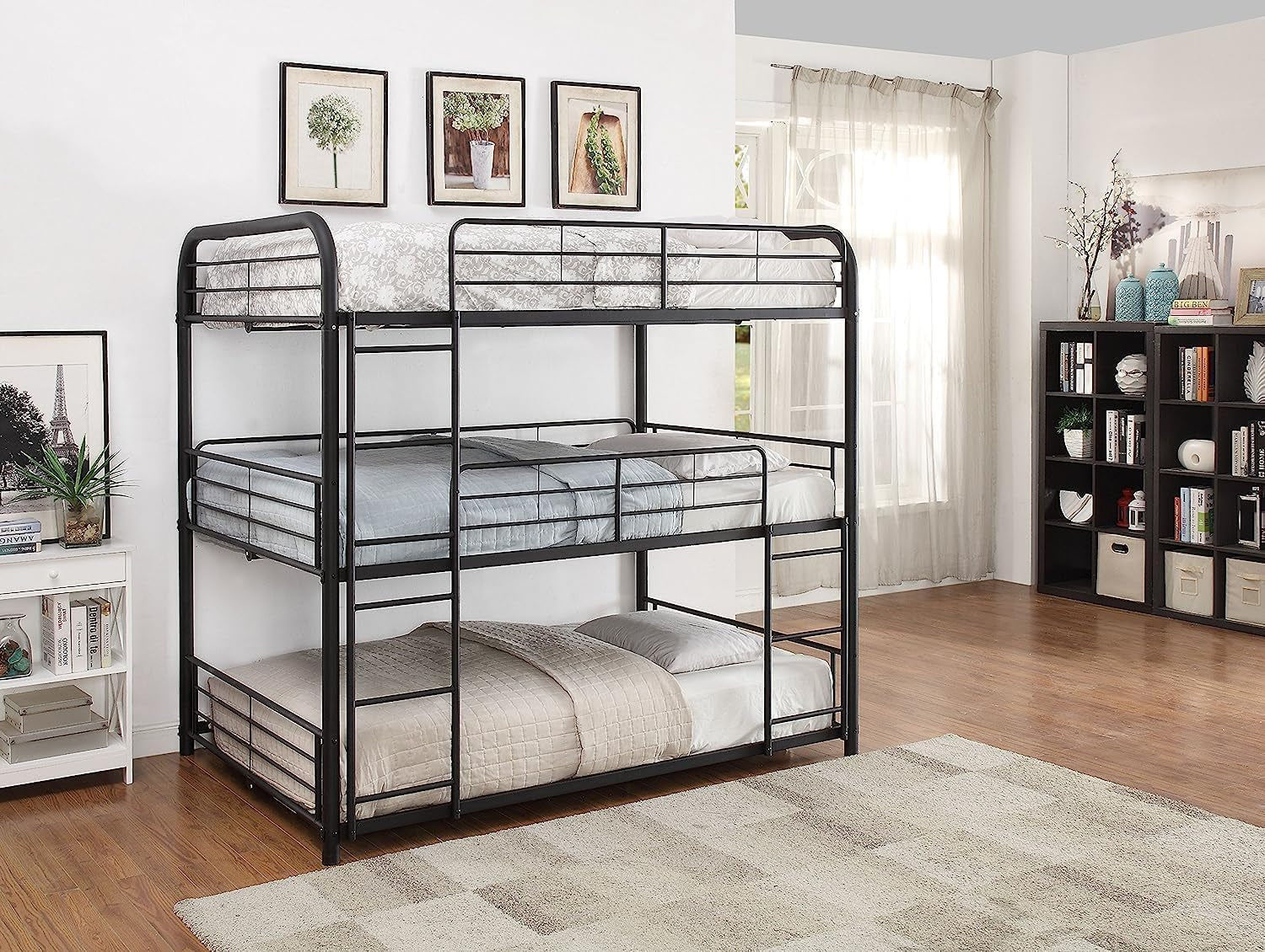 Cairo Metal Frame Full Triple Bunk Bed Sandy Black
