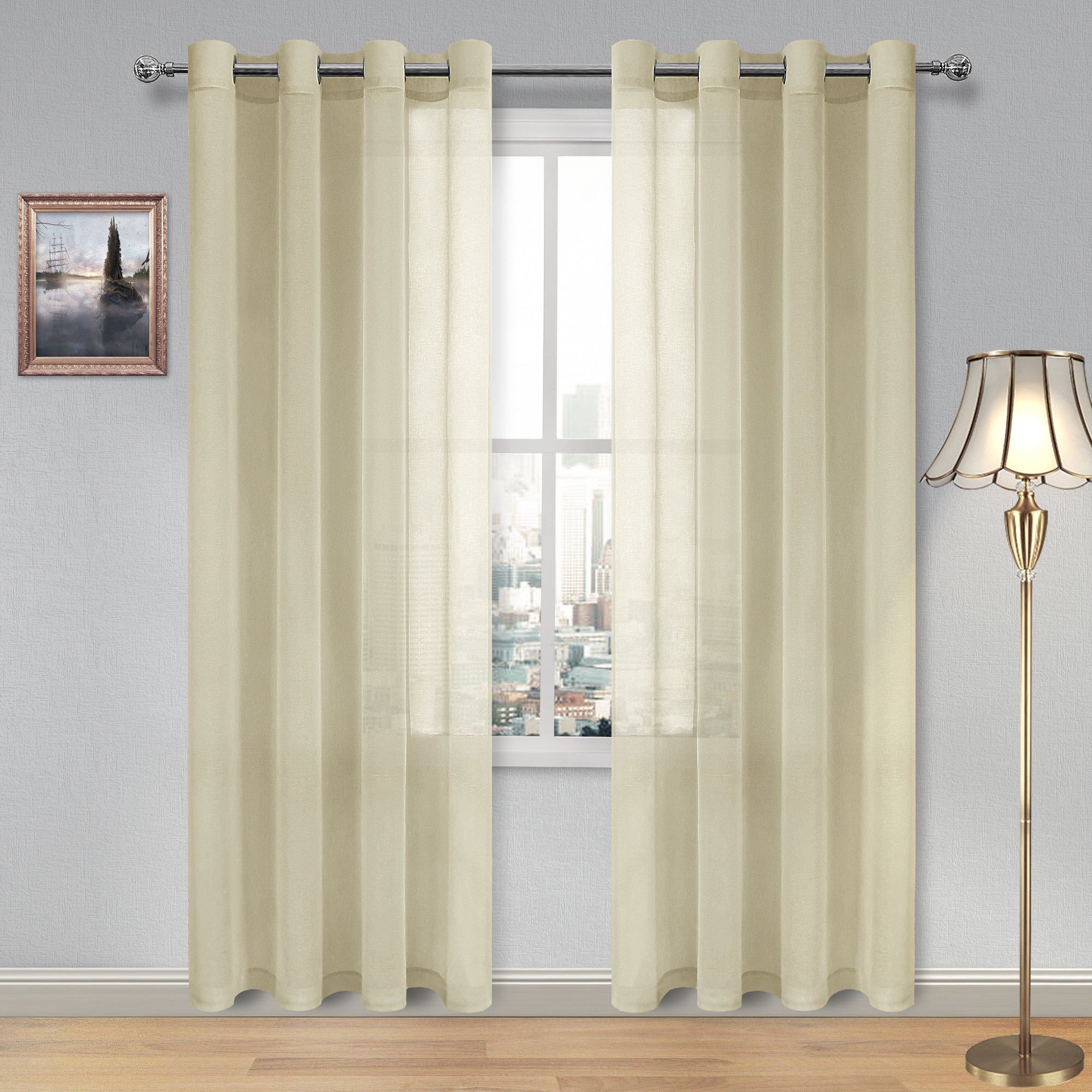 Custom Curtains: Faux Linen Sheer Curtains, Set of 2 Panels-0