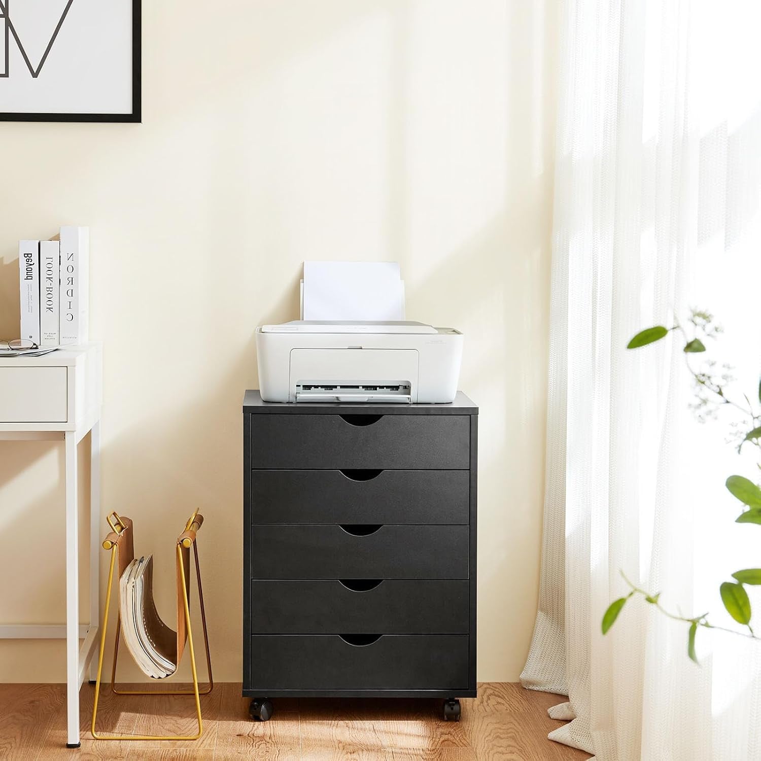 Five Drawer Multifunctional File Cabinet Black Industrial