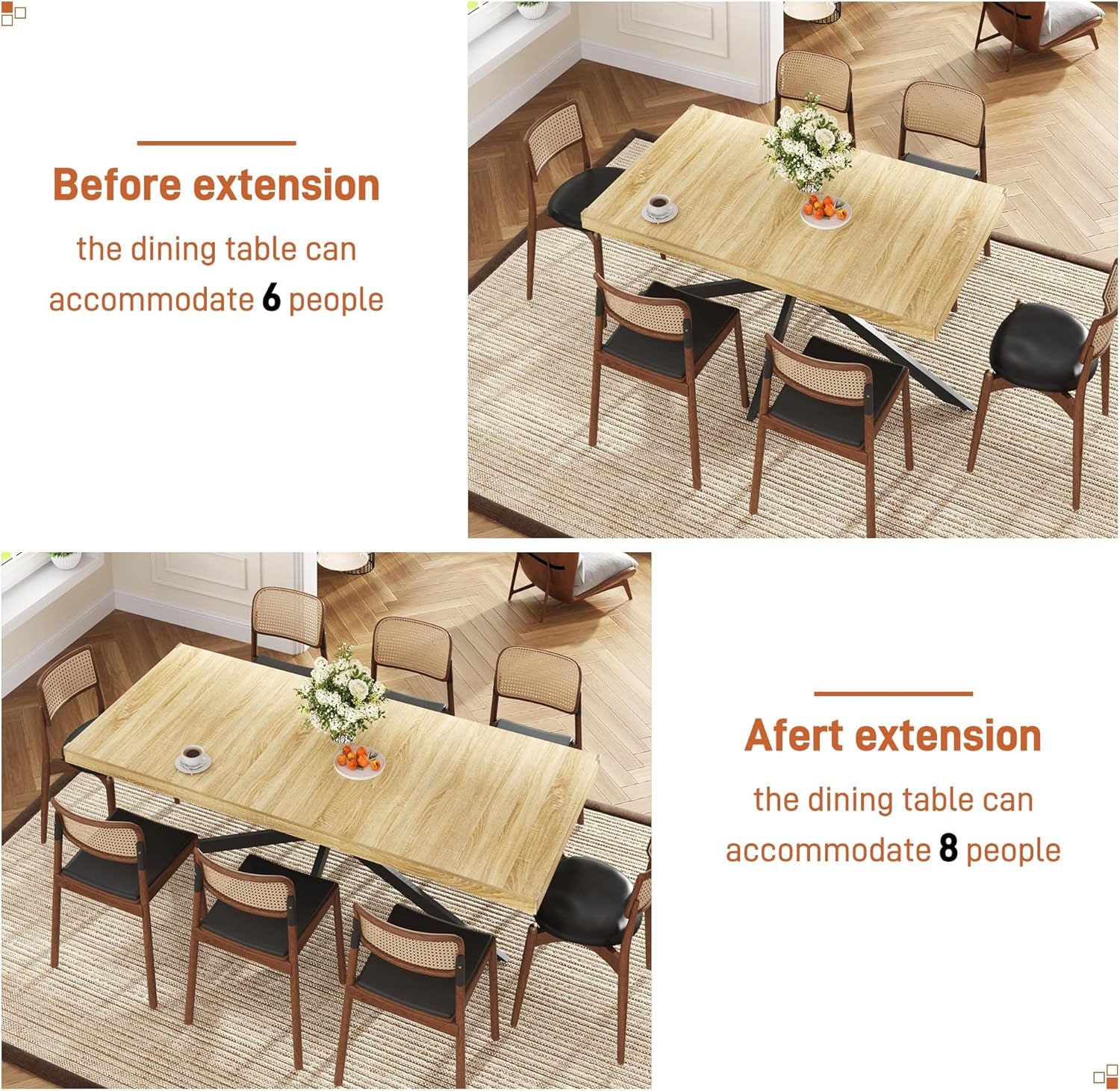 Extendable Oak Rectangular Dining Table For 6 To 8