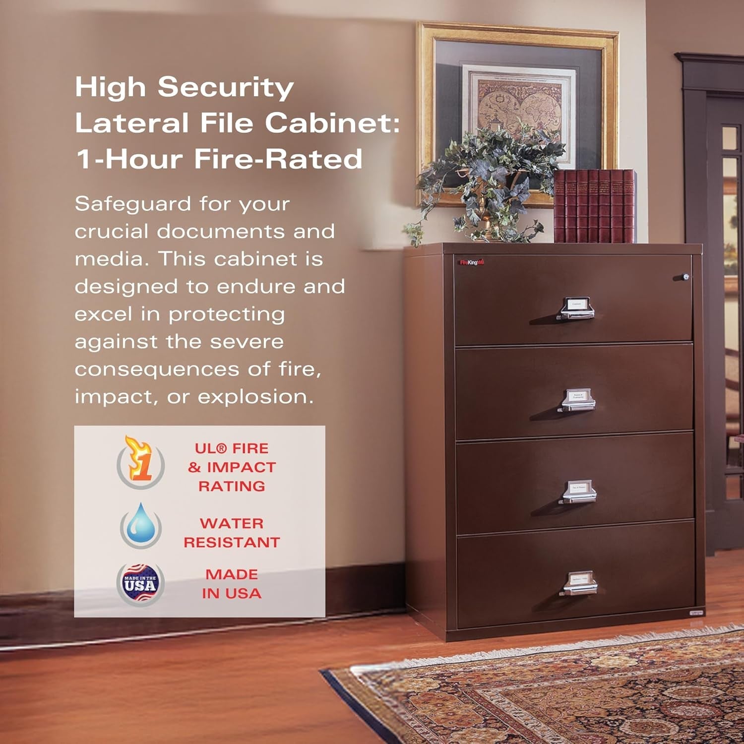 White 4 Drawer Fire Safe Lateral File Cabinet 1 Hour