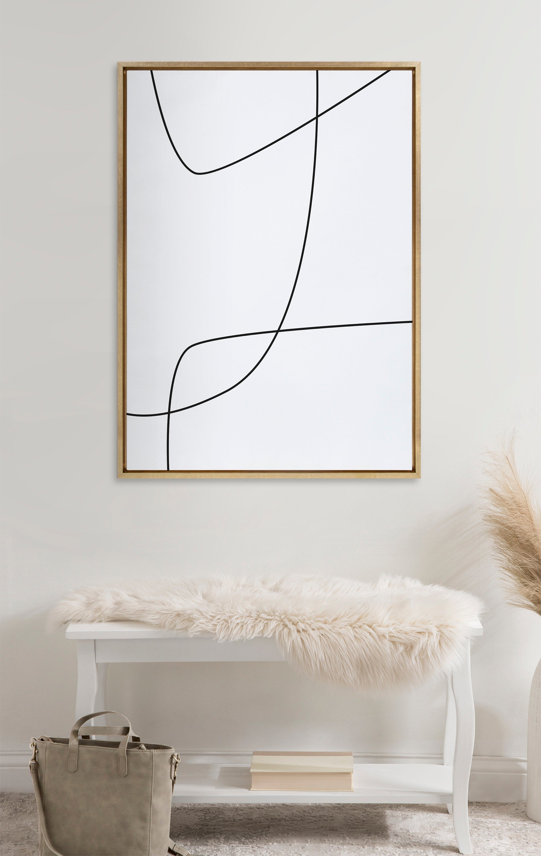 Sylvie Modern Line Abstract 3 BW Framed Canvas by The Creative Bunch Studio