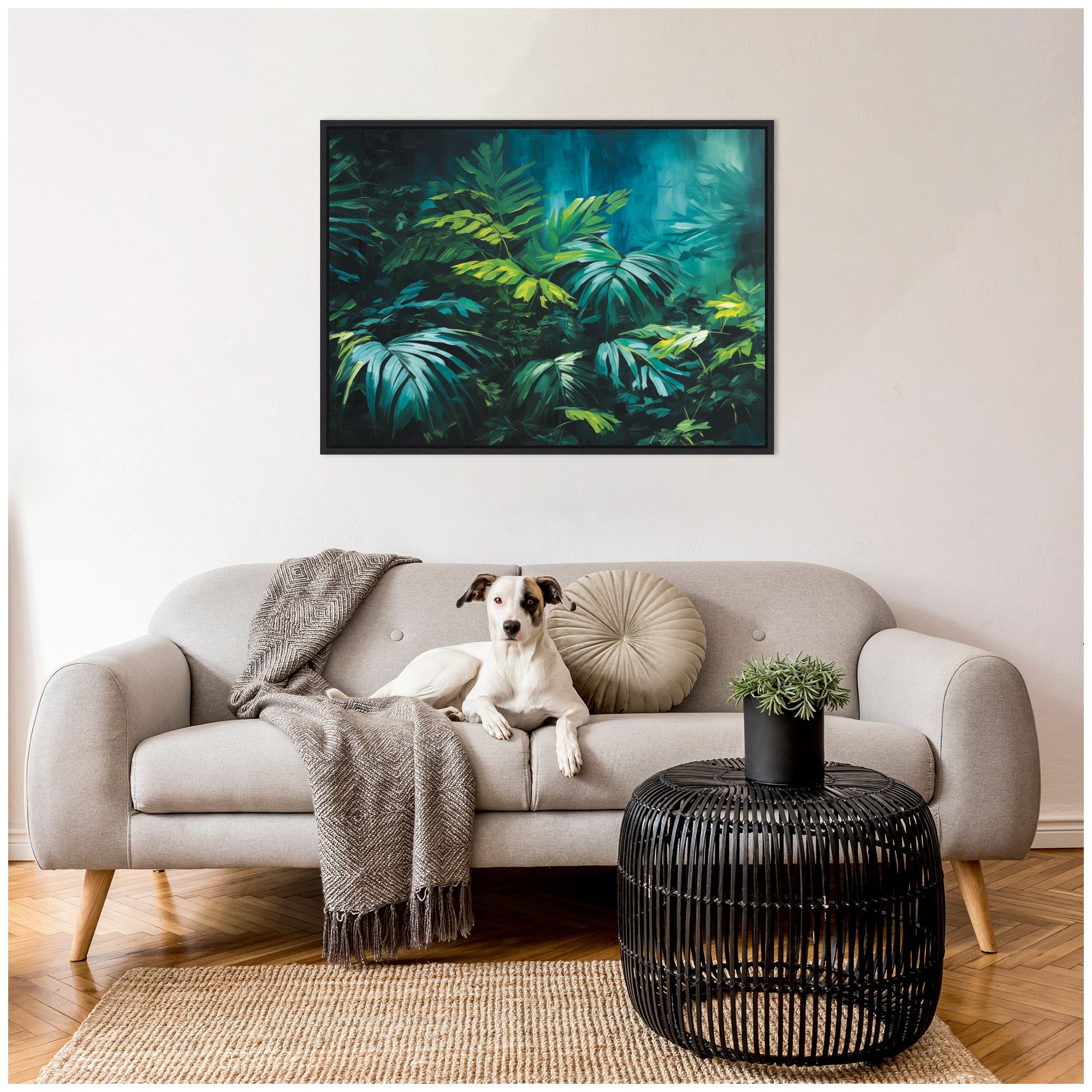 Sylvie Midnight Tropics Lush Landscape Framed Canvas by The Creative Bunch Studio