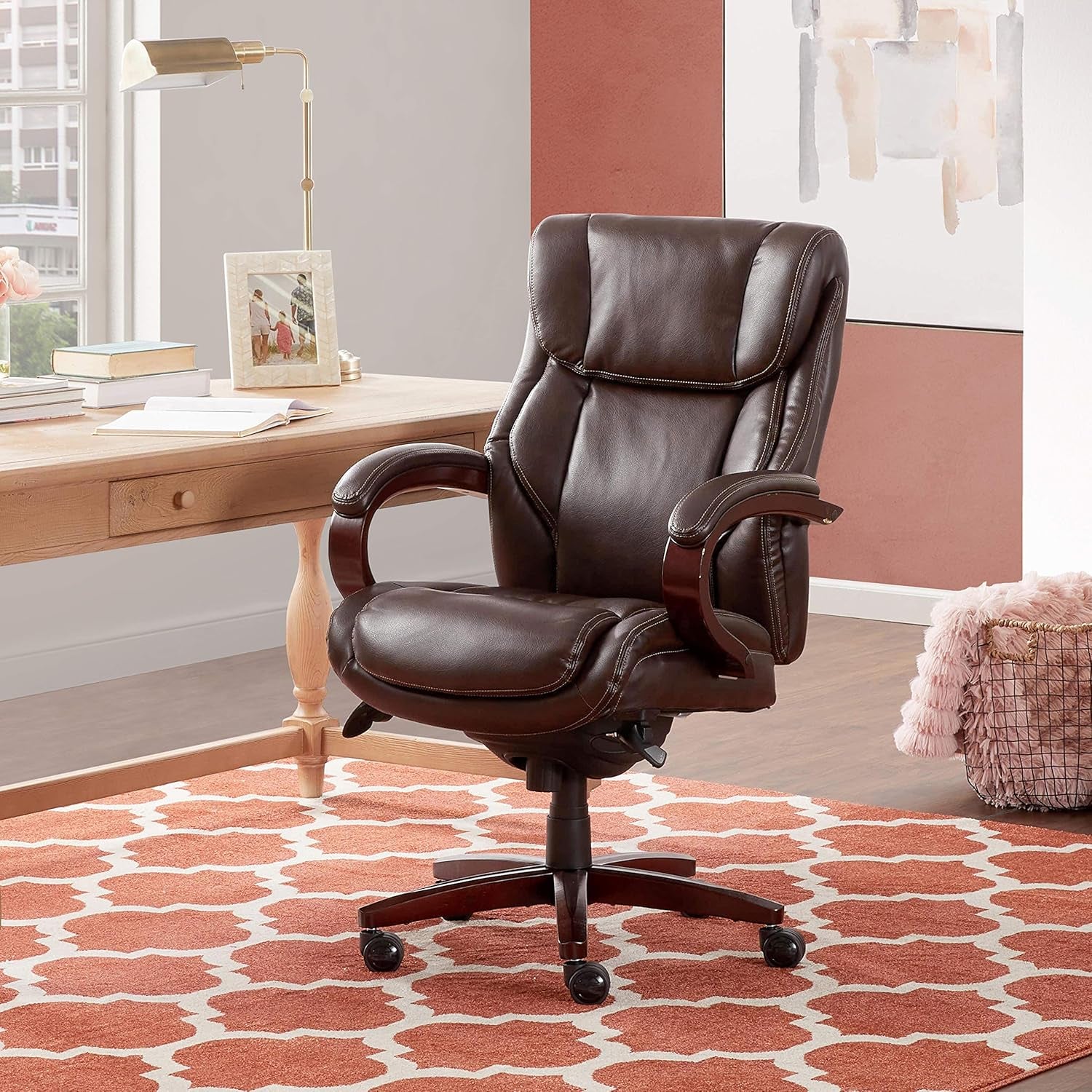 Bellamy Executive Office Chair With Memory Foam Cushions Brown Bonded Leather