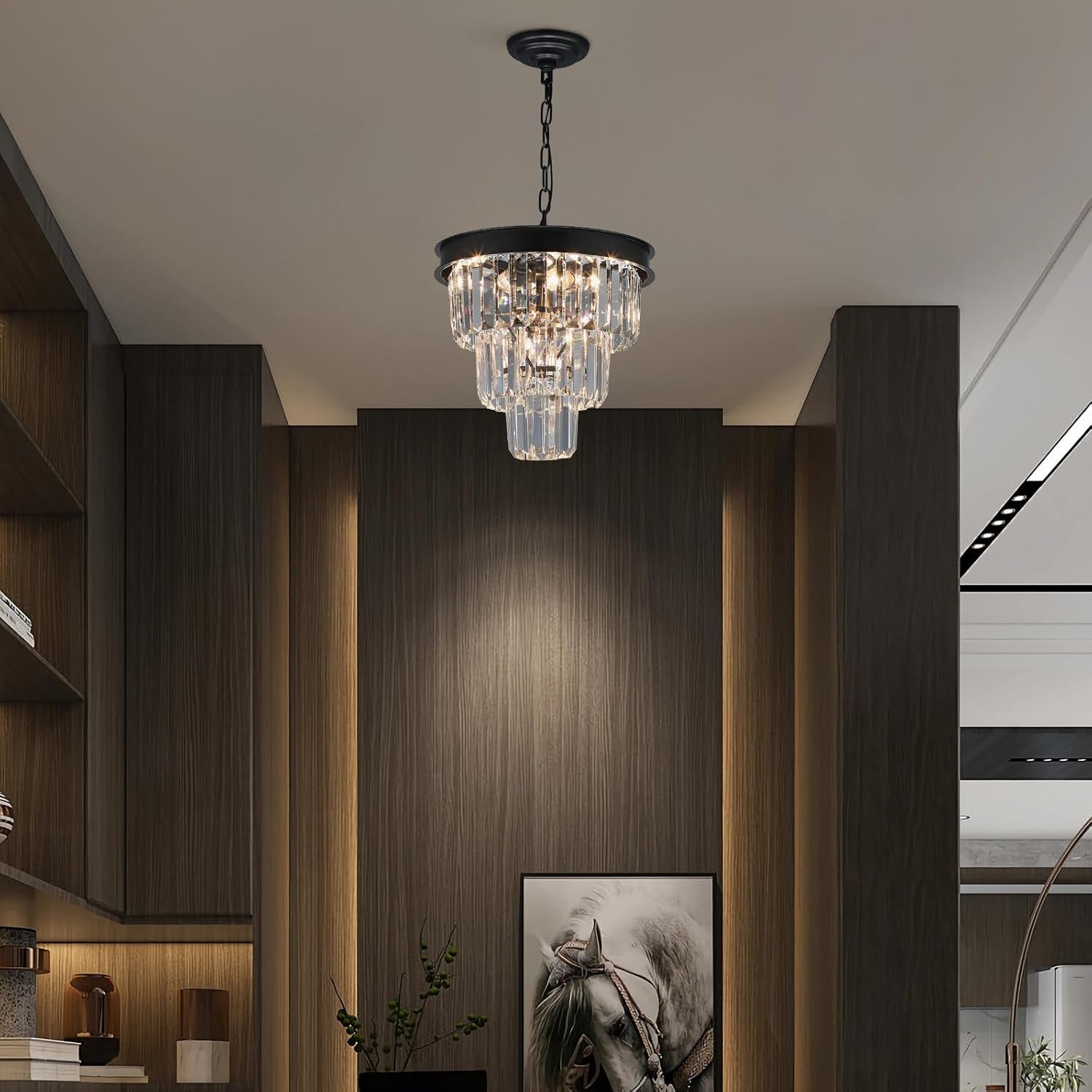 Black Four Light Crystal Chandelier Dining Pendant