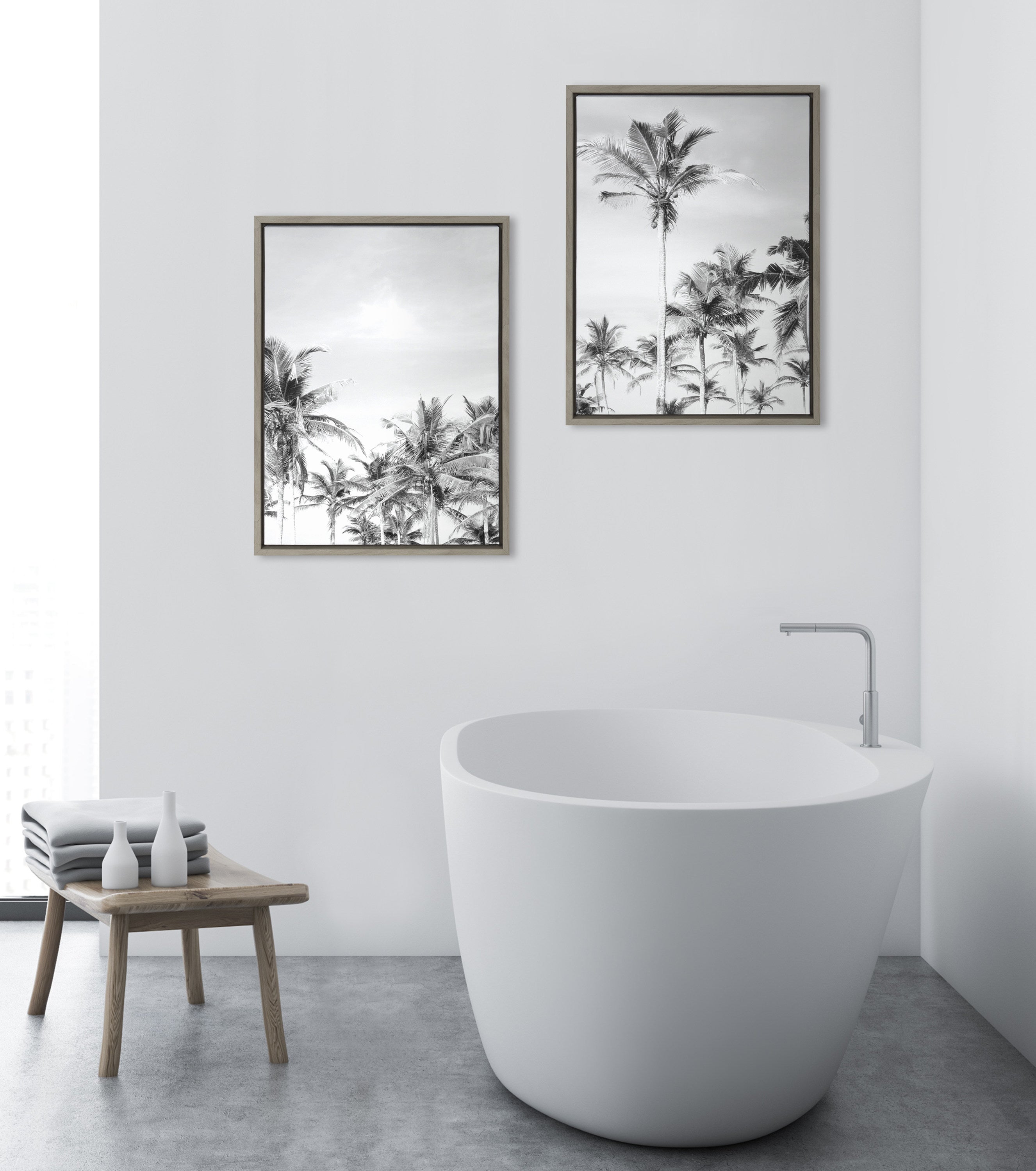 Sylvie Coastal Coconut Palm Tree Beach BW Framed Canvas Set by The Creative Bunch Studio