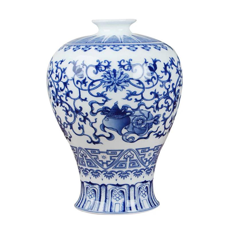 Classic Antique Chinese Blue and White Ceramic Vase - PRHOMZ