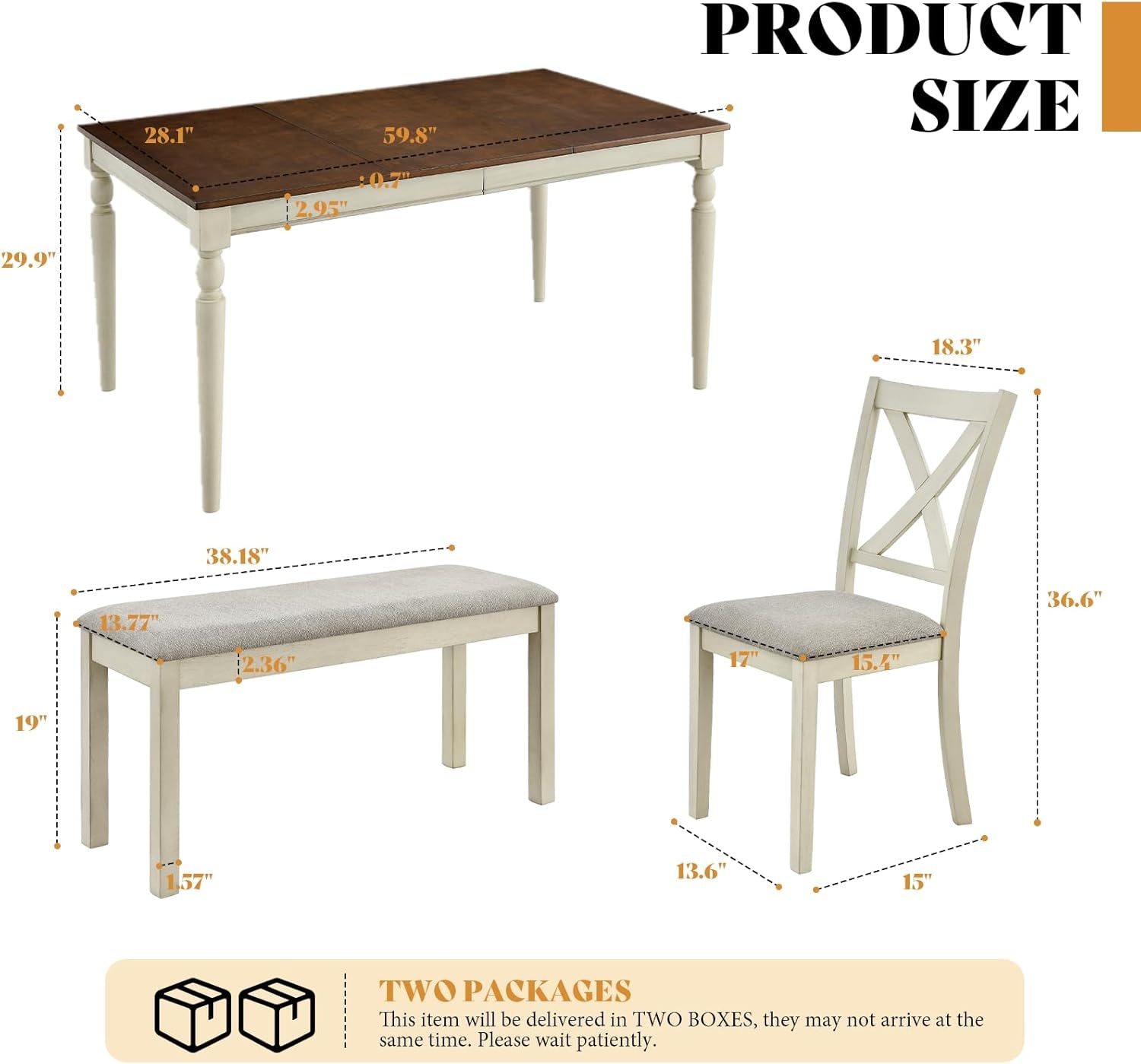 Sixty Inch Solid Wood Walnut Finish Dining Table Set Upholstered Chairs