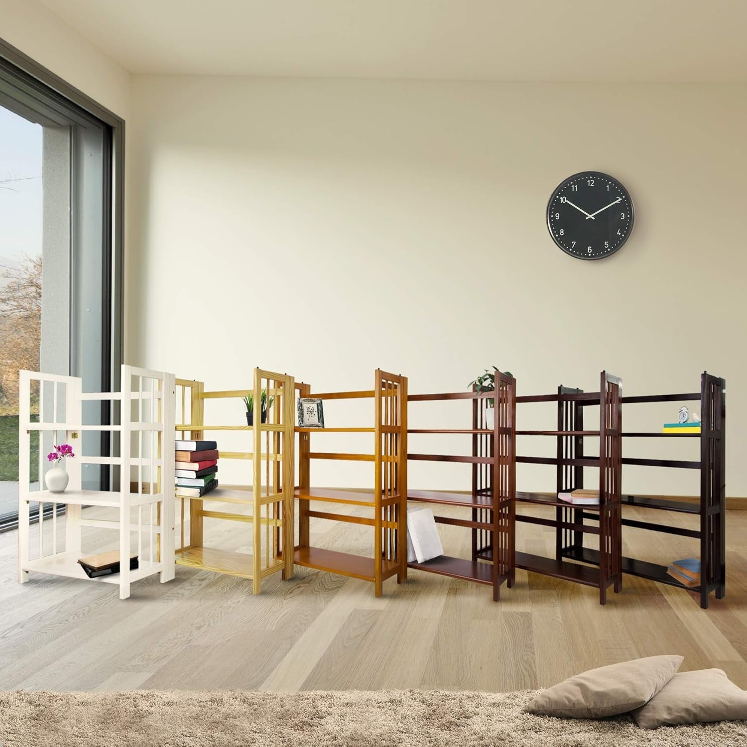 3-Shelf Folding Stackable Bookcase 27.5 Inch Wide Honey Oak