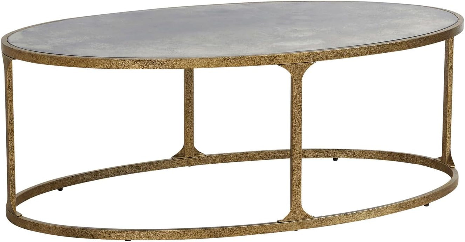 Oval Coffee Table Antiqued Gold Finish TemperedGlass-0