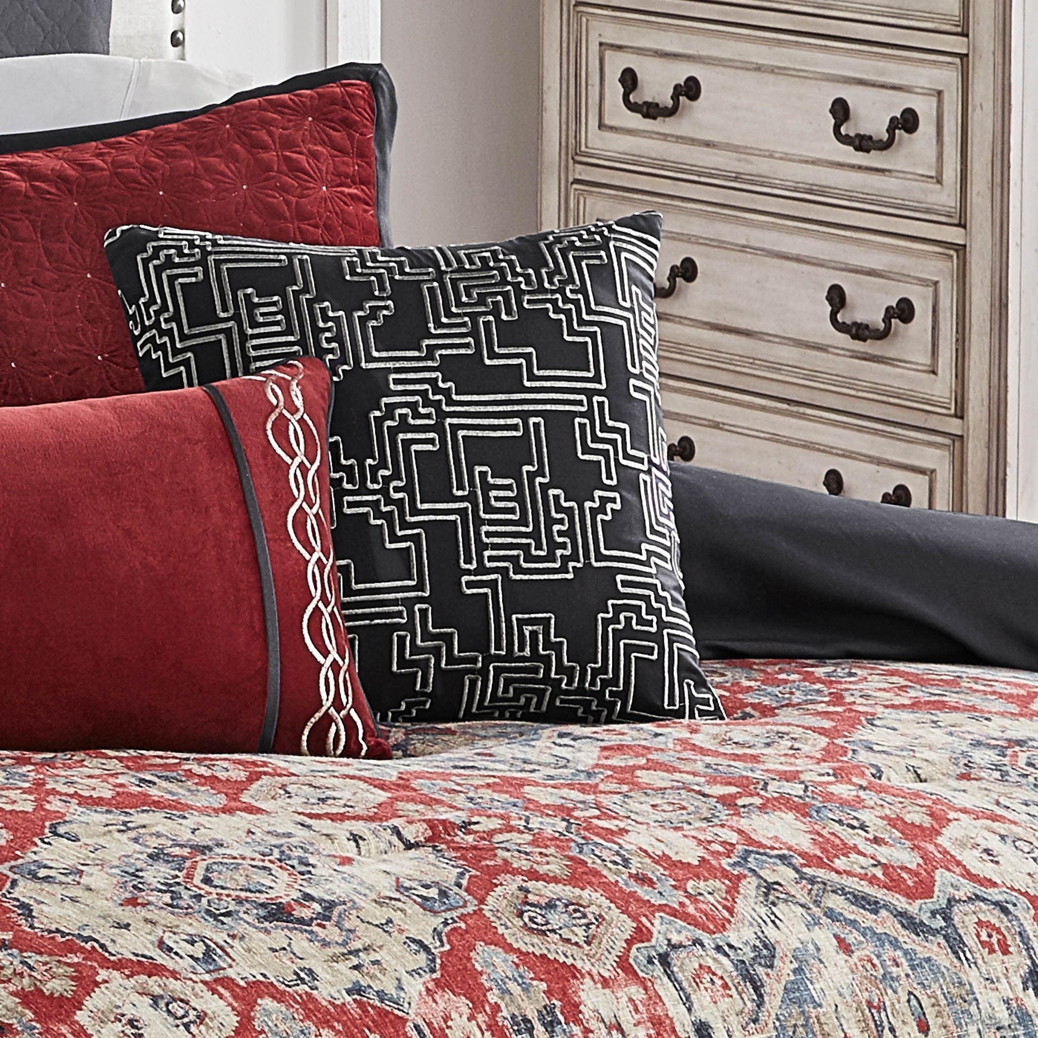 Sadler 9-Pc Burgundy & Blue Medallion Comforter Ensemble