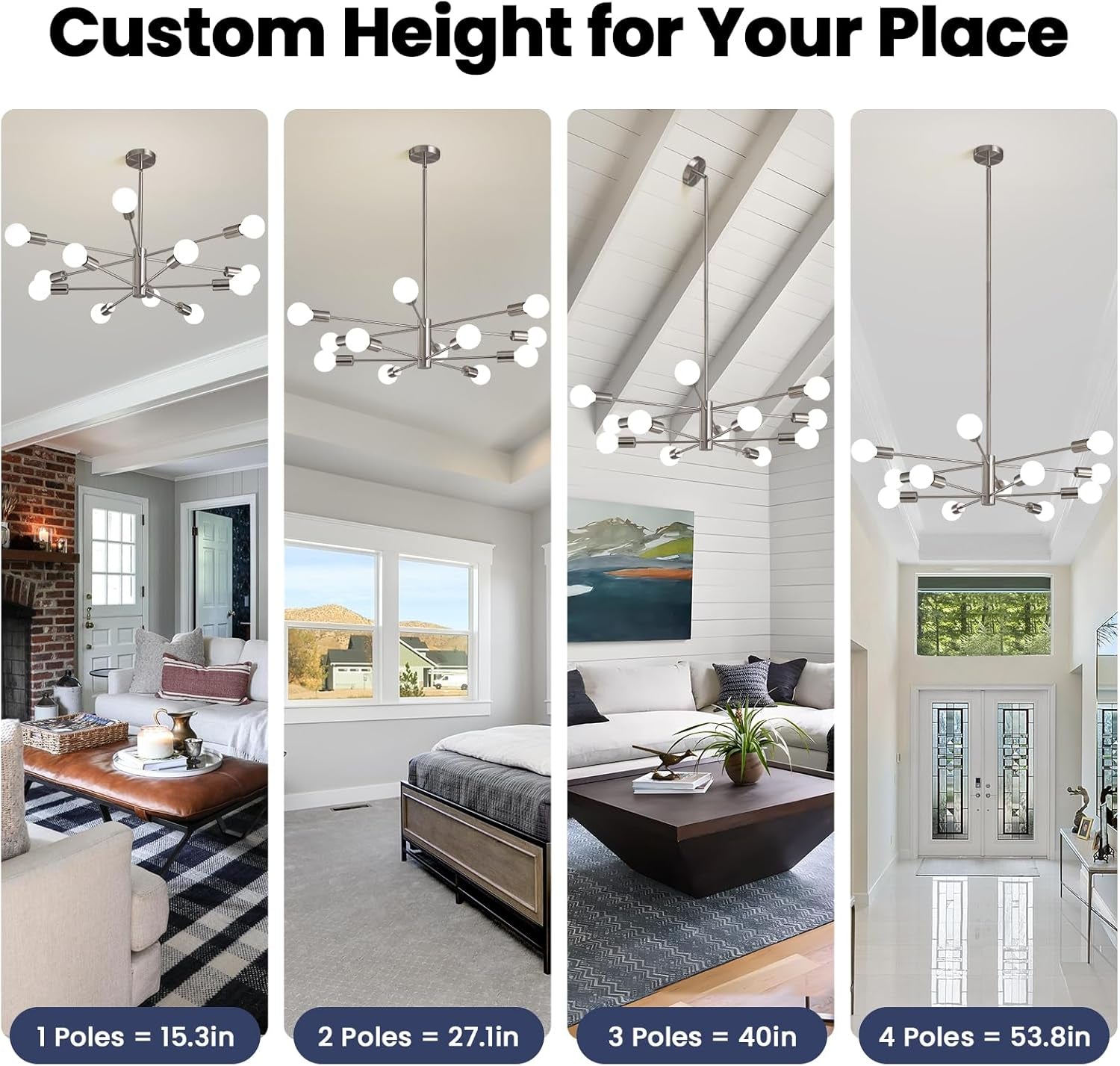 Sputnik 12 Light Brushed Nickel Chandelier For Dining Room