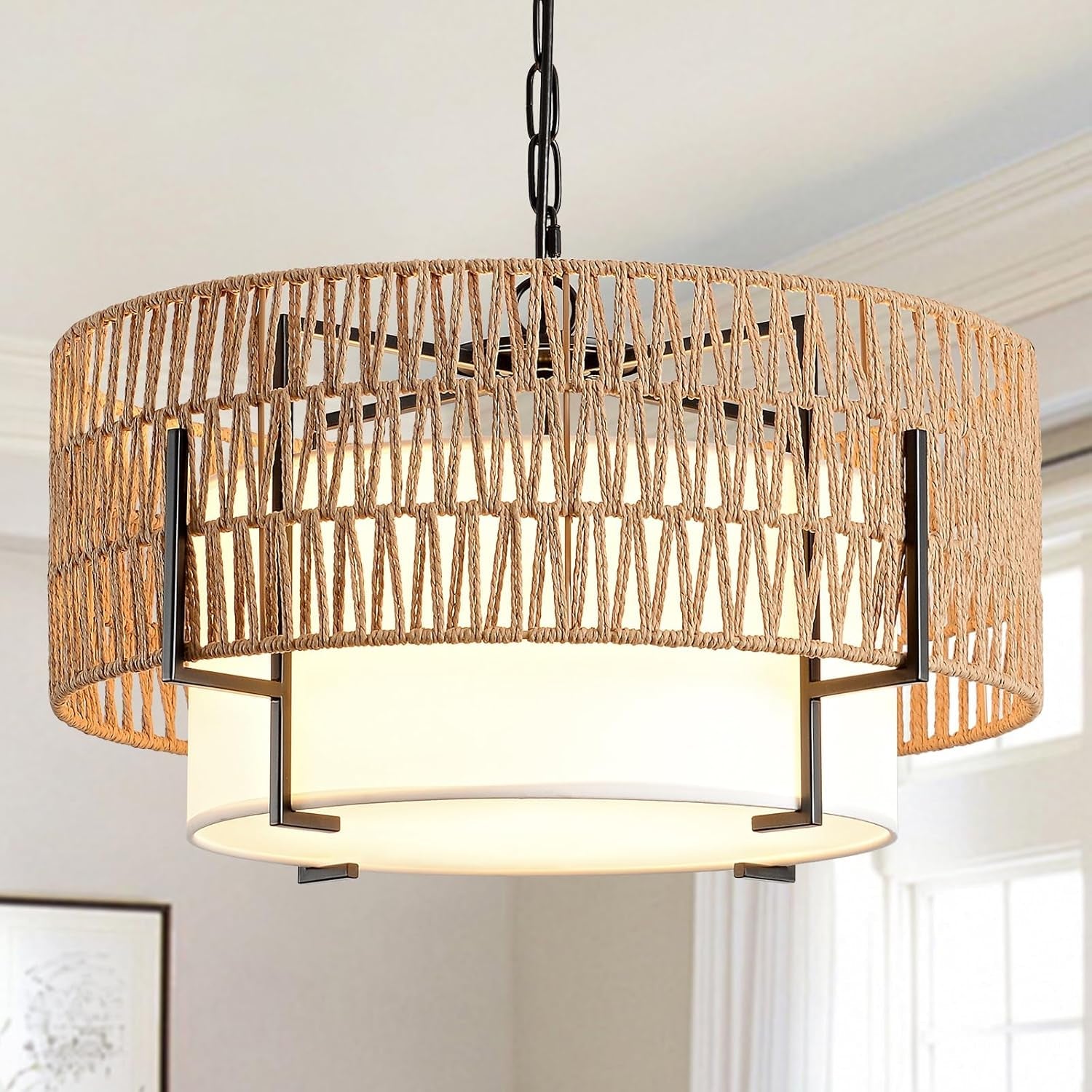 Boho Rattan Chandelier Pendant Light Natural Finish-0