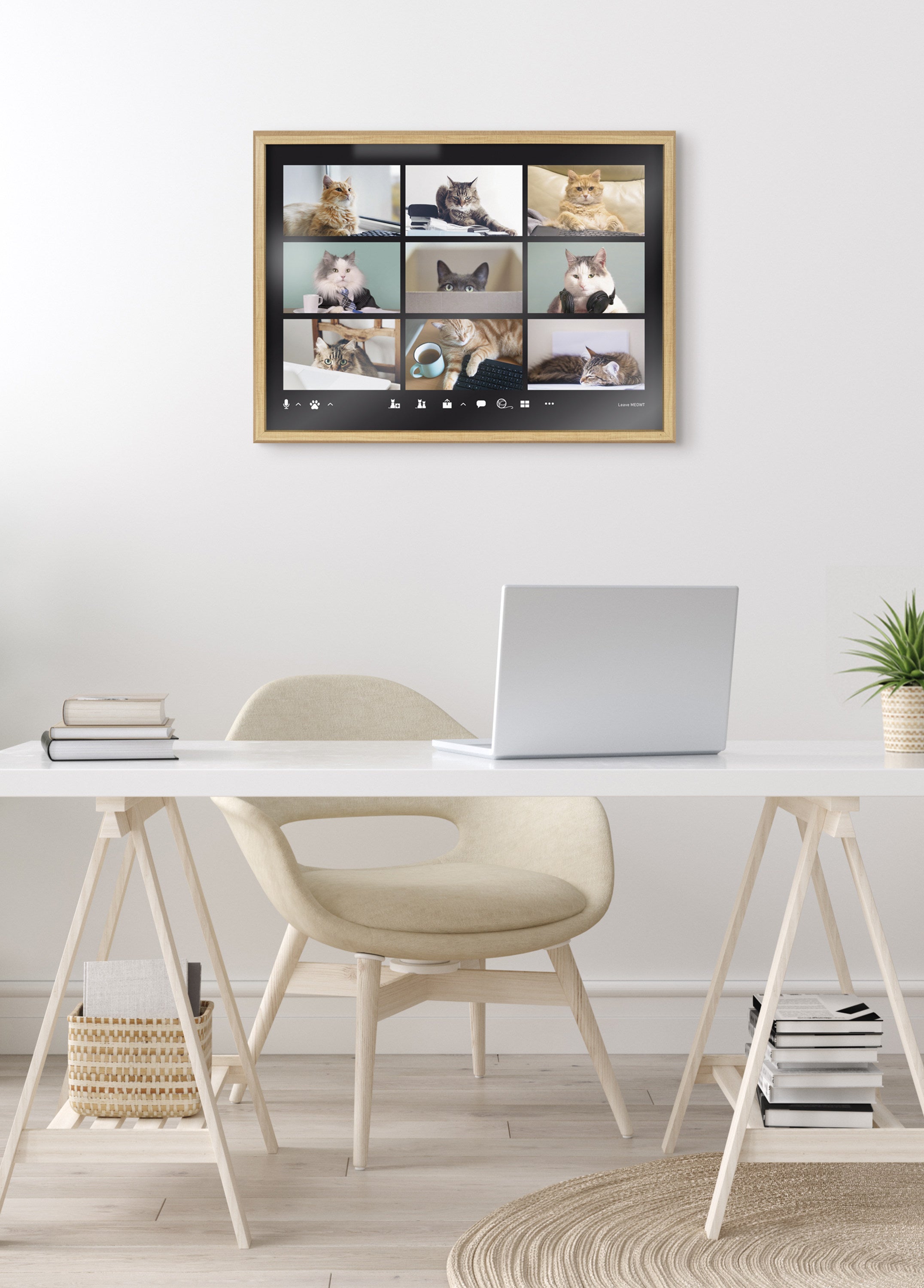 Blake Video Chat Cats Framed Printed Glass by The Creative Bunch Studio