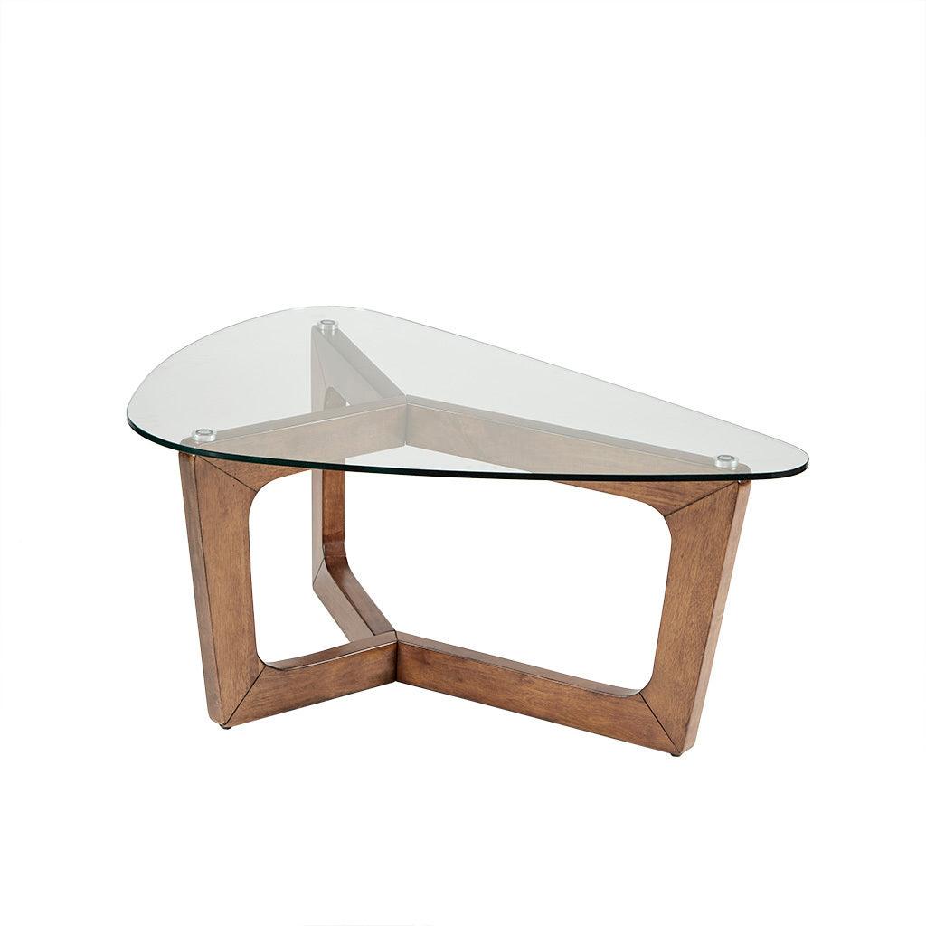 Wood Base Tempered Glass Top Coffee Table - PRHOMZ