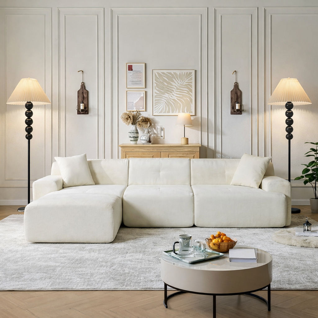 Mid Century Modern Wood Large Floor Lamp with Pleated Lampshade 65"H-1