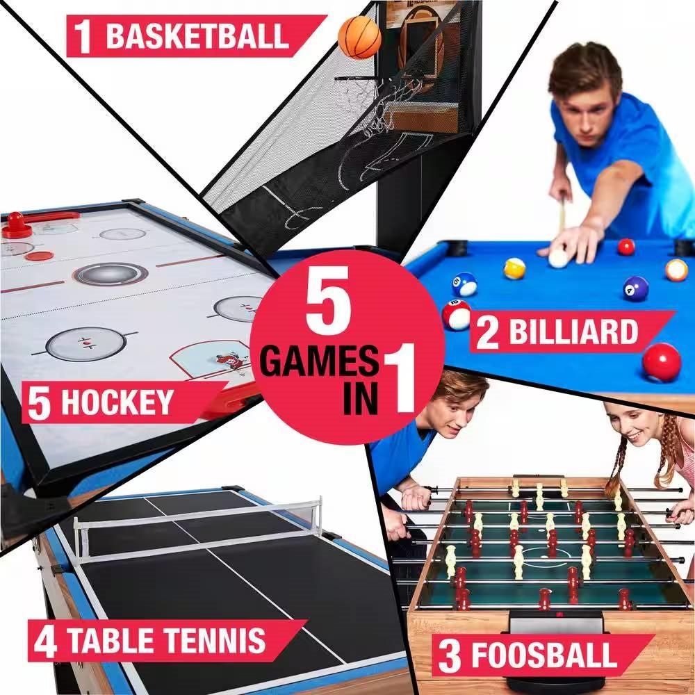 5-in-1 Game Table - Foosball Pool Basketball Ping Pong and Slide Hockey - PRHOMZ