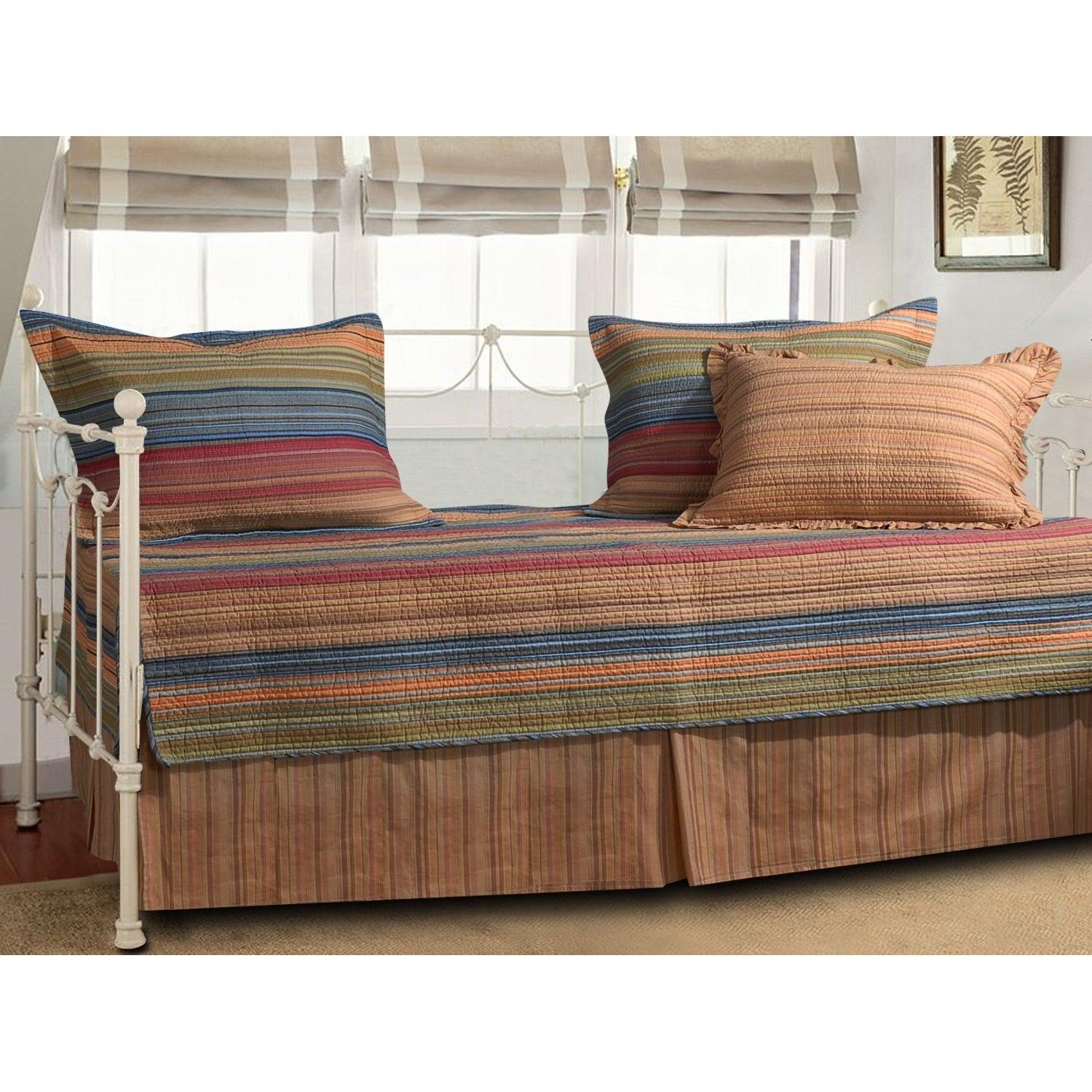 Reversible 5-Piece Daybed Set with Bed-skirt and Three Pillow Shams - PRHOMZ