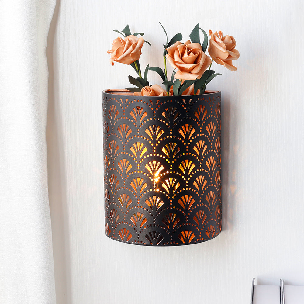 8''H Metal Rustic Wall Mount Lamp with 6-Hours Timer(Single,Flabellum)-0