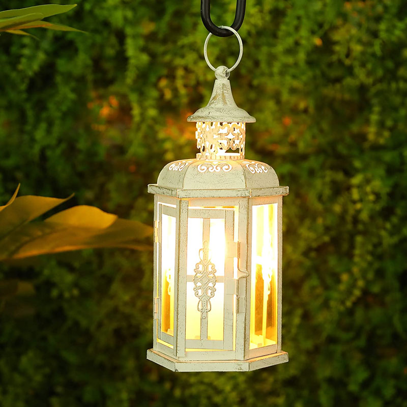 10 inch High Vintage Style Hanging Lantern Metal Candleholder-0