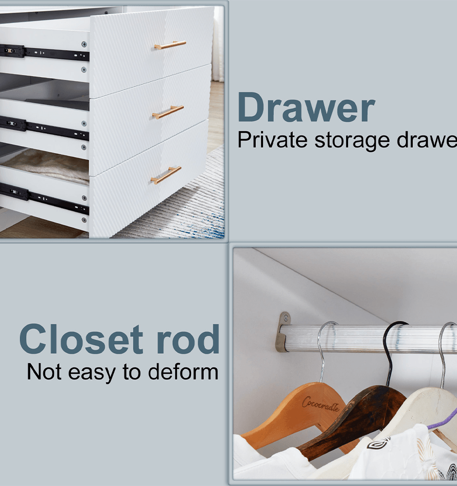 74.2" Tall White Wardrobe Closet with 4 Doors, 3 Drawers, Shelves & Hanging Rod – Freestanding Storage Cabinet for Bedroom or Bathroom Clothes Organization - PRHOMZ