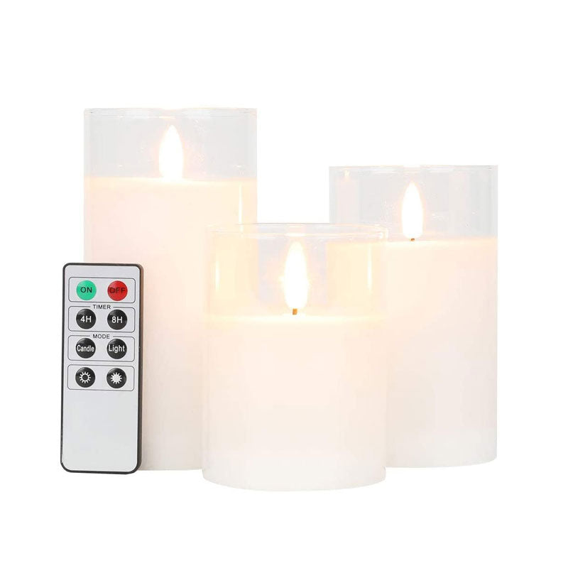 Glass Wax Flameless Effect LED Candles ( Set of 3 )-2