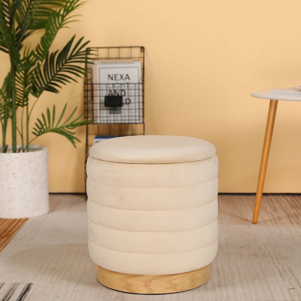 16.5" Tall Ottoman Velvet with Storage (Cream)-1