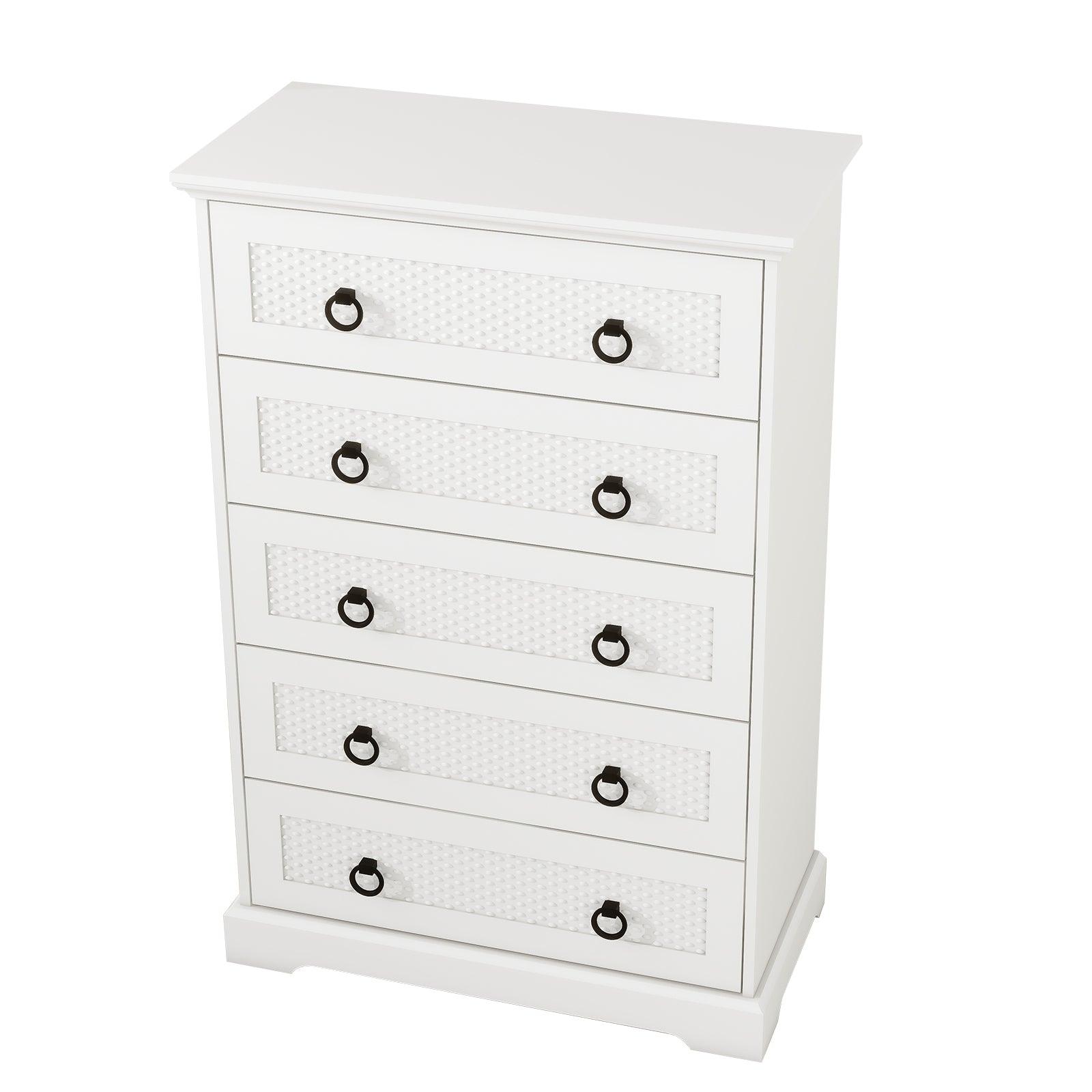 Modern 5-Drawer Dresser – 31.5" Wide Farmhouse Chest for Bedroom, Living Room, Entryway – White Tall Storage Cabinet - PRHOMZ