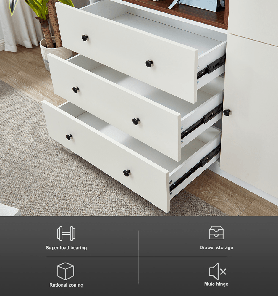 74'' H 3-Door White Wood Wardrobe Closet | Freestanding Armoire with Hanging Rod & Large Storage for Bedroom & Bathroom - PRHOMZ