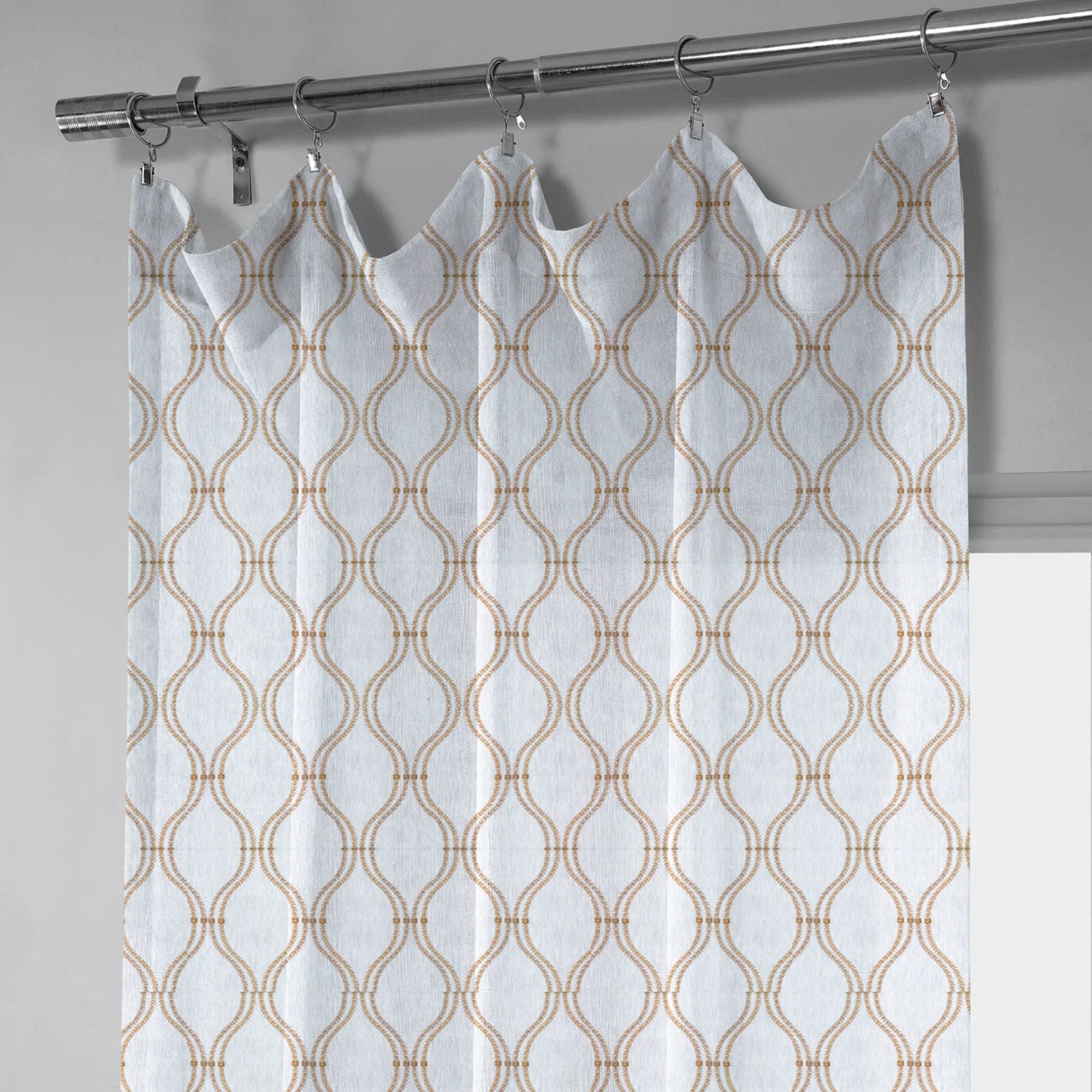 White & Beige Linen Sheer Curtains | Ogee Trellis Embroidery | Custom Sizes & Headings-1
