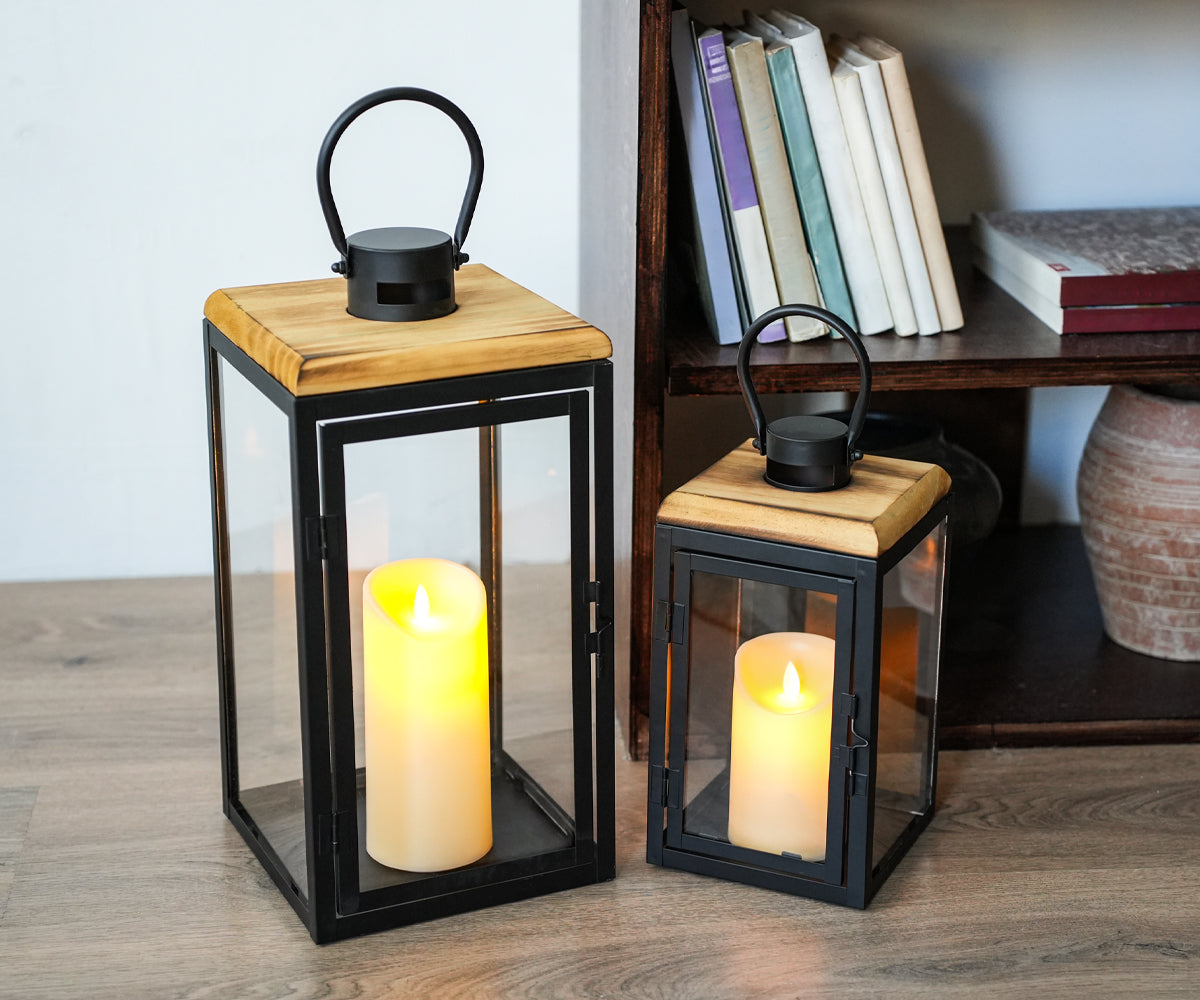 JHY 2-Piece Decorative Candle Lanterns: Farmhouse Meets Modern Style-0