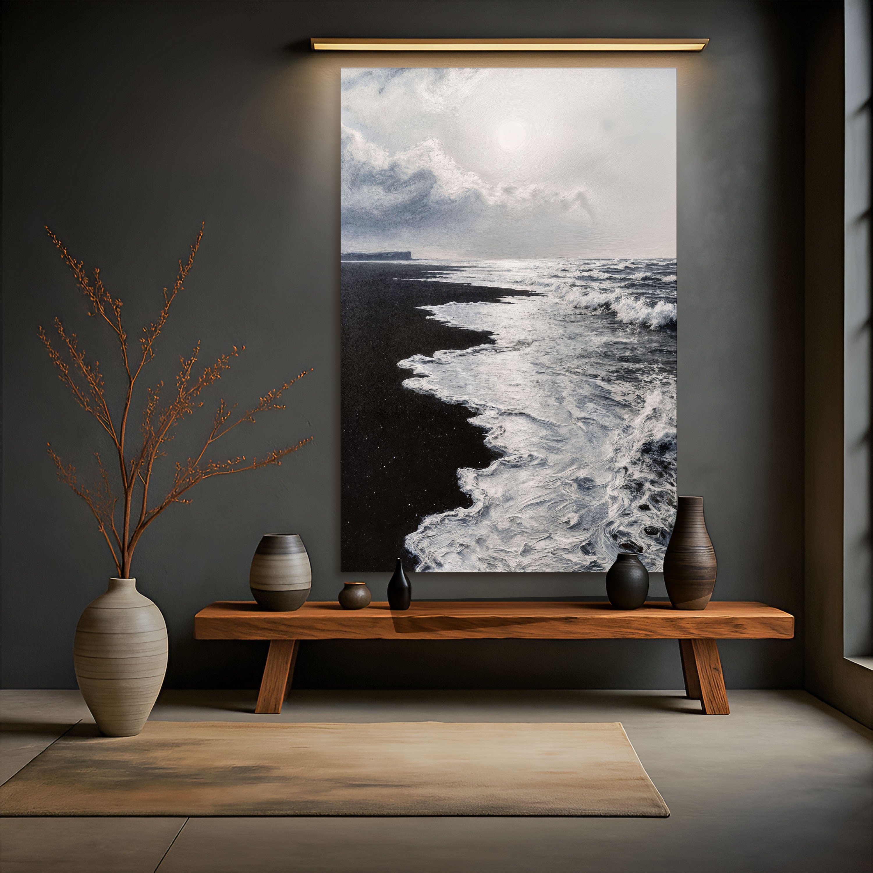 Black & White Waves Abstract Wall Art