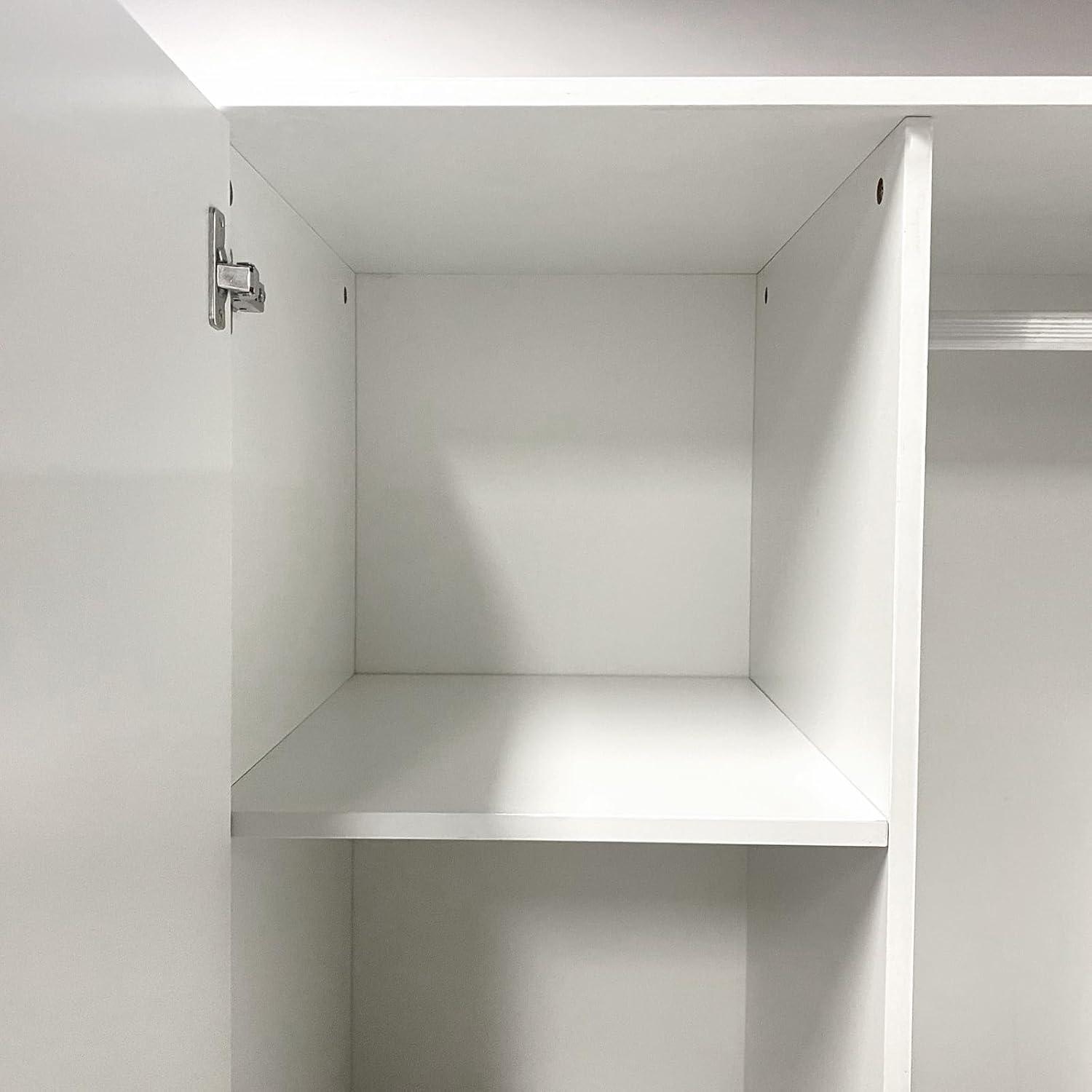 White Wood Armoire Wardrobe – 4-Door Closet with Mirror, 2 Hanging Rods, Drawers & Shelves - PRHOMZ