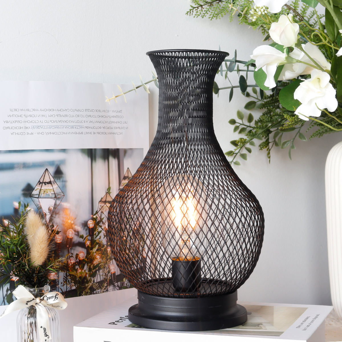 11'' Tall Battery Operated Lamp Cordless Decorative Lamp with LED Edison Bulb-0