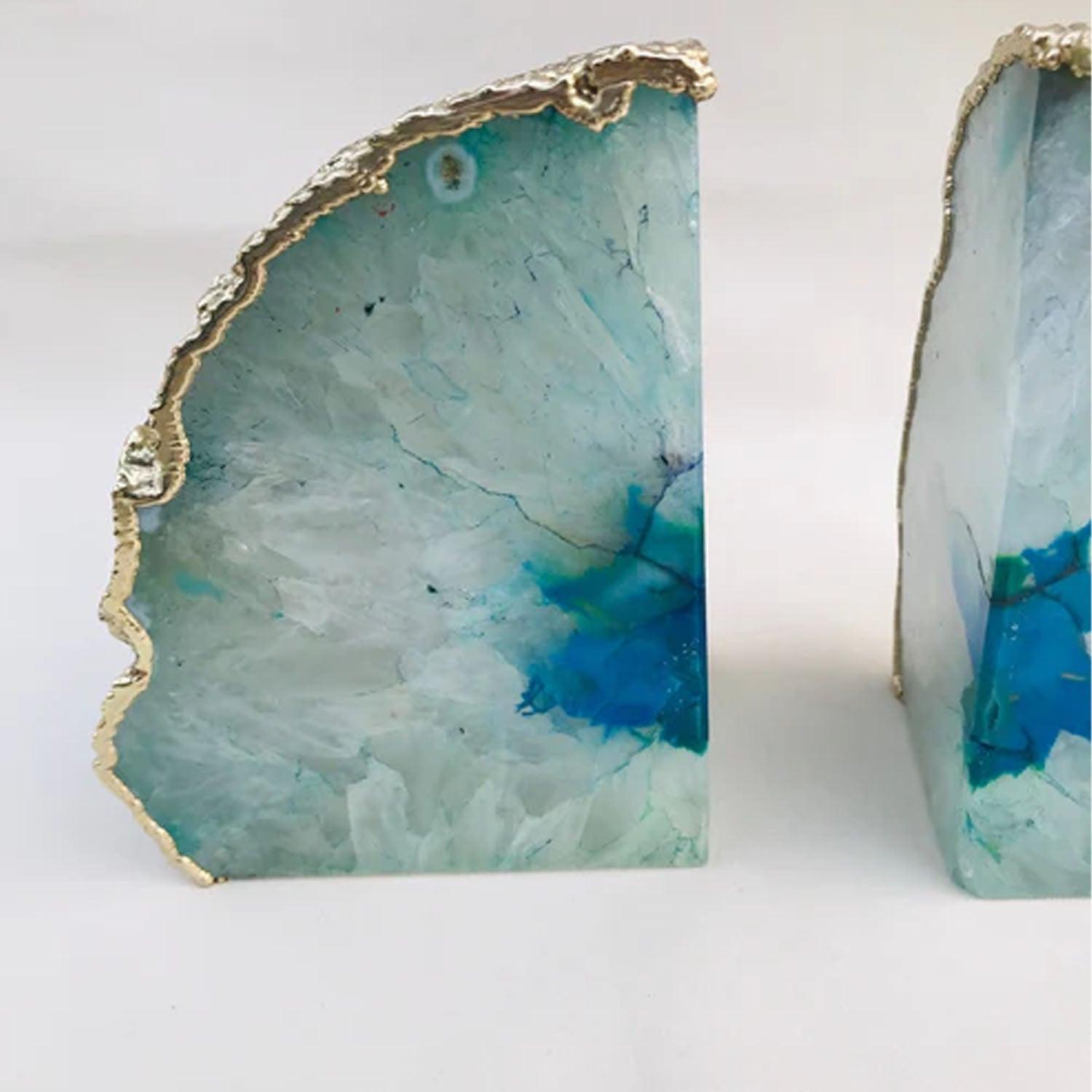 Aqua Plated Agate Bookends - PRHOMZ
