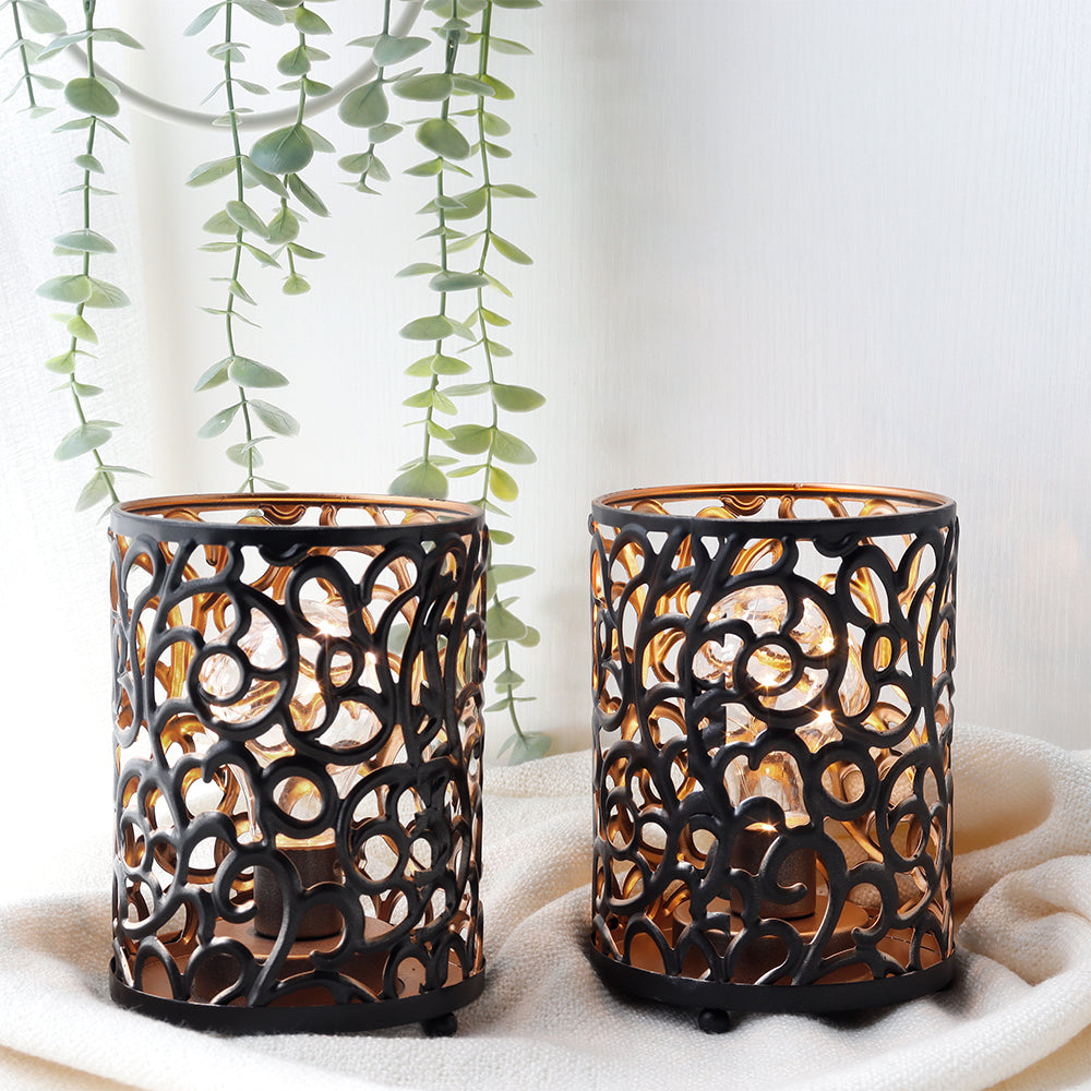 Set of 2 6.5''H Vintage Cordless Lamps with Fairy Lights(Black)-0