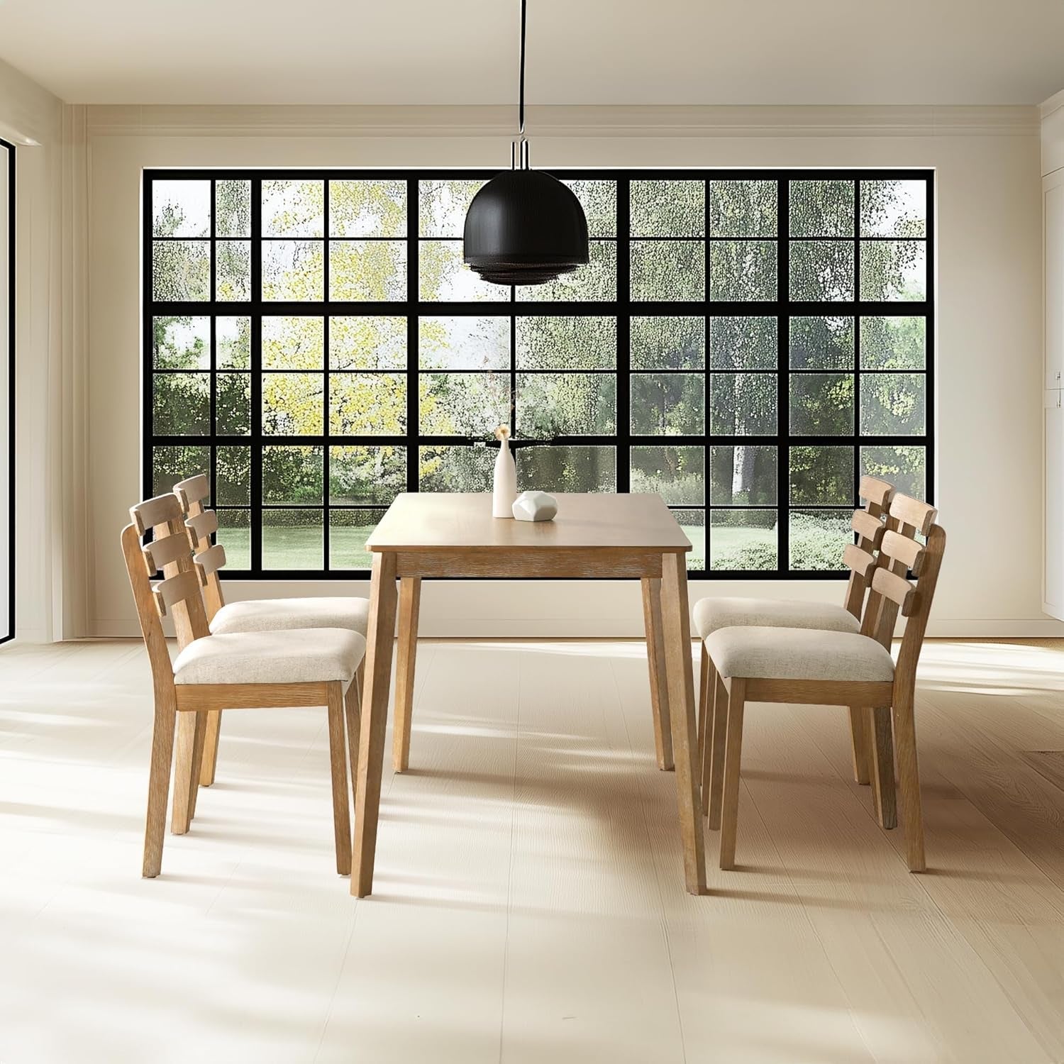 Farmhouse Dining Table Set With Upholstered Chairs