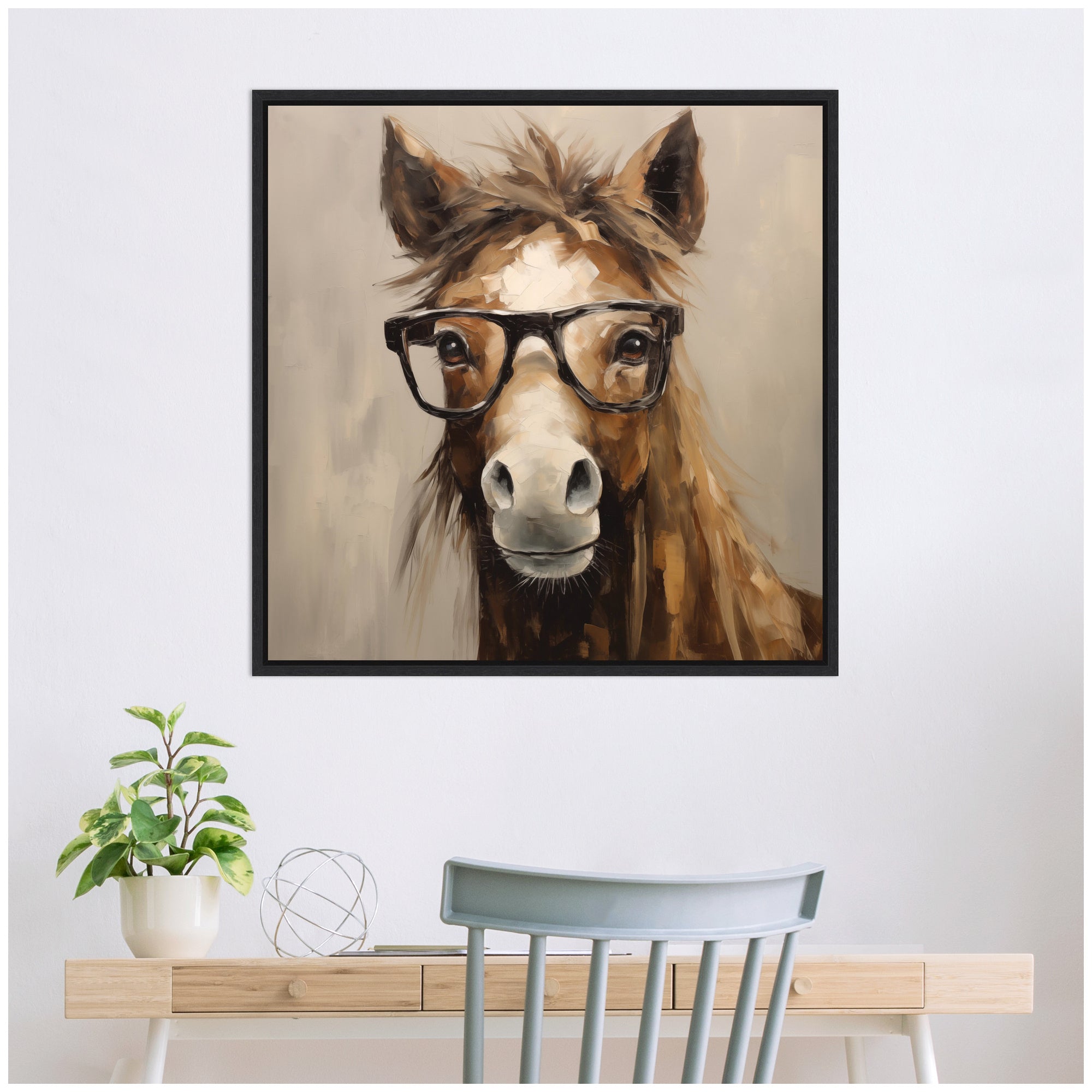Sylvie Hay Those Are My Glasses Horse Framed Canvas by The Creative Bunch Studio